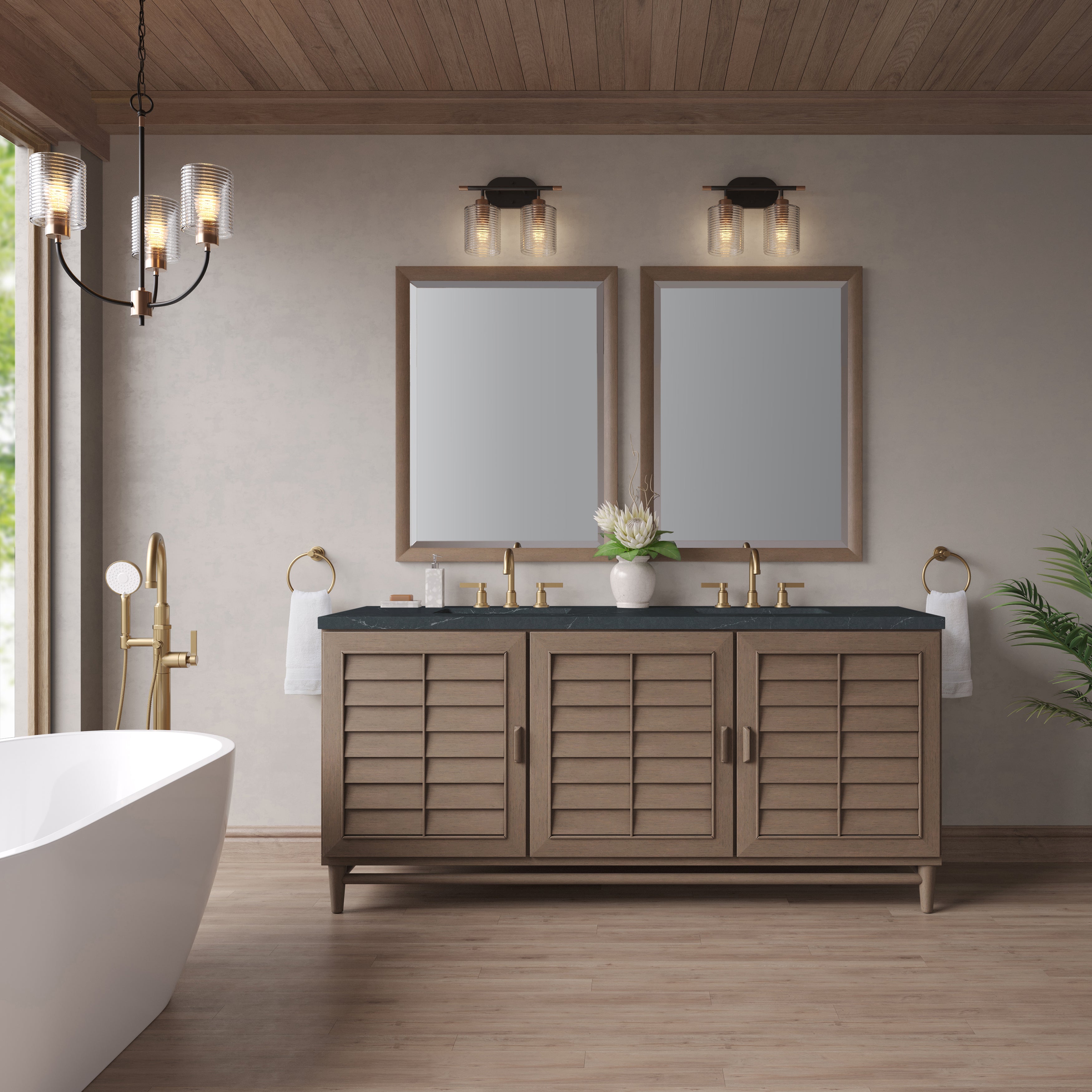James Martin Portland 72" Double Vanity in Whitewashed Walnut with 3cm Countertop