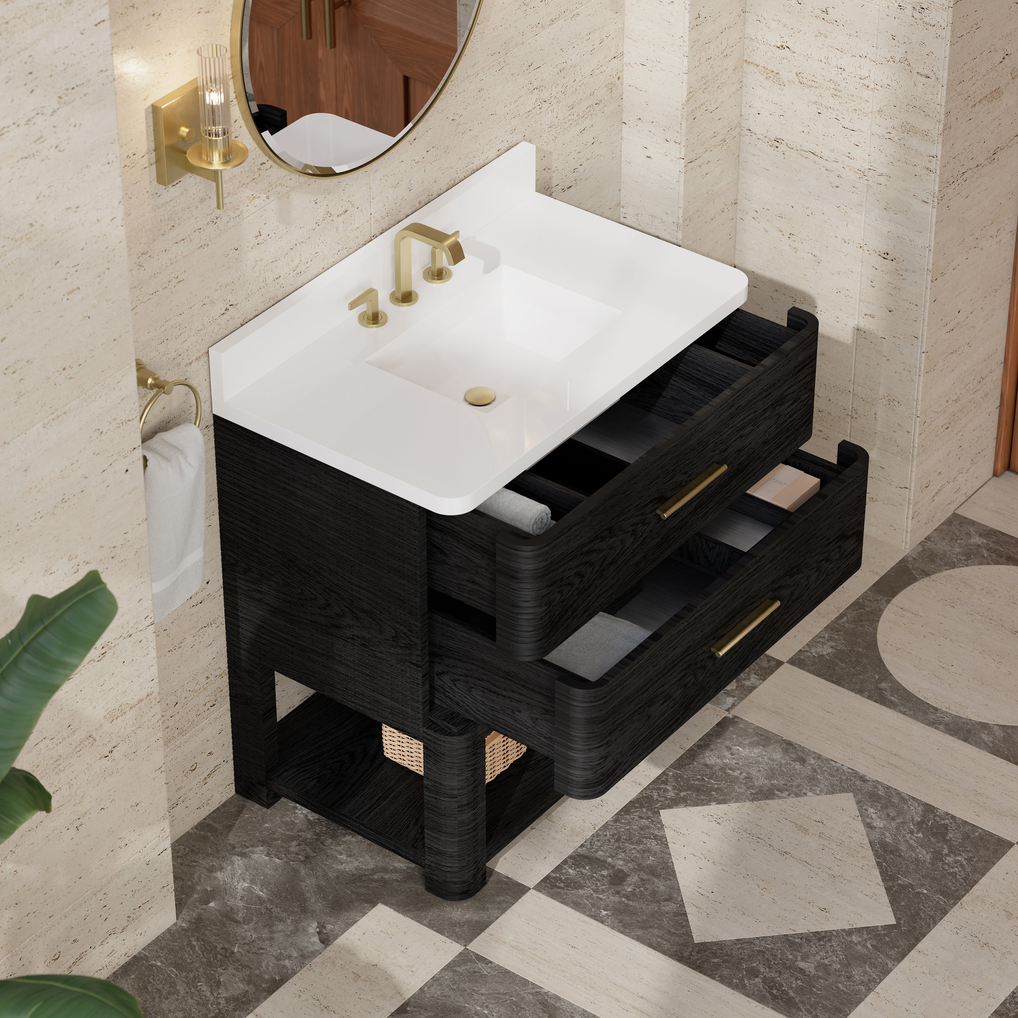 James Martin Lucian 36" Single Vanity in Carbon Oak with 3cm Countertop