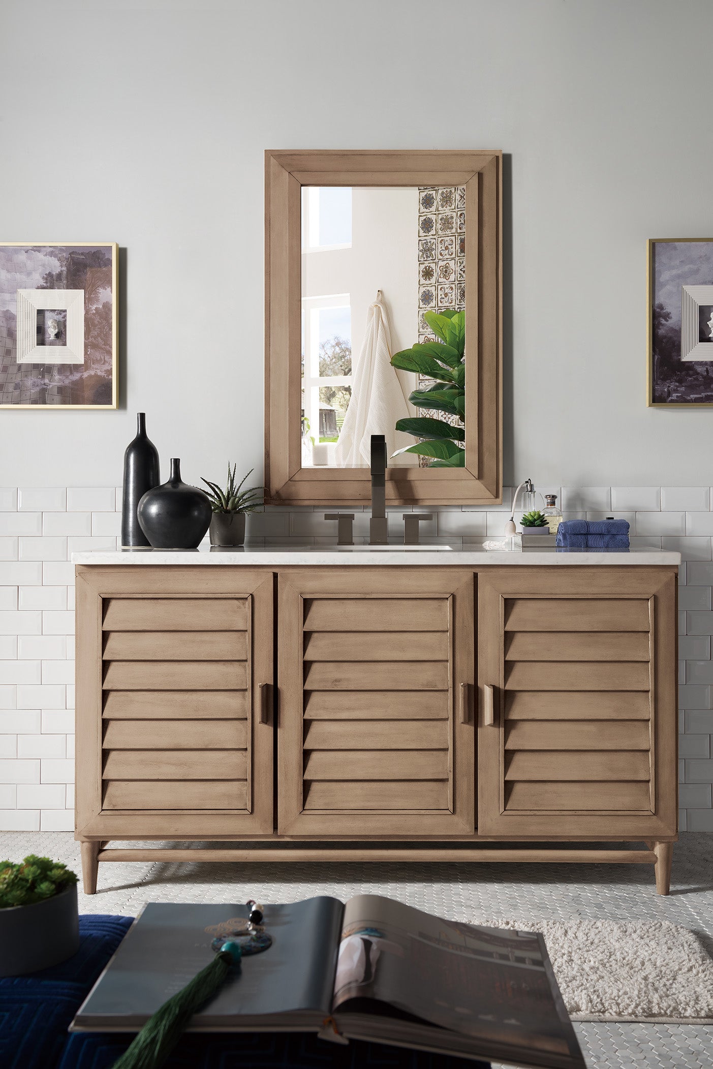 James Martin Portland 60" Single Vanity in Whitewashed Walnut with 3cm Countertop