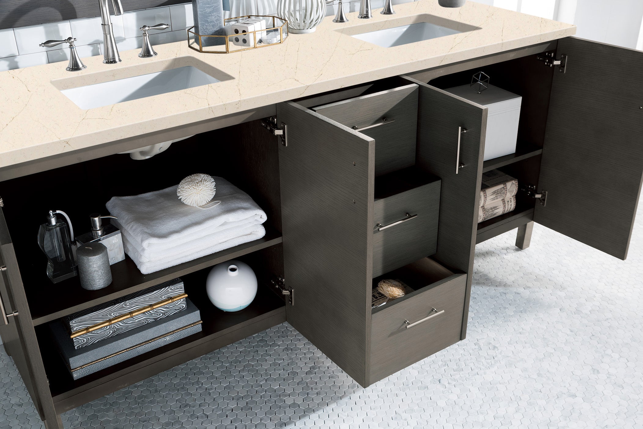 James Martin Metropolitan 72" Double Vanity in Silver Oak with 3cm Countertop