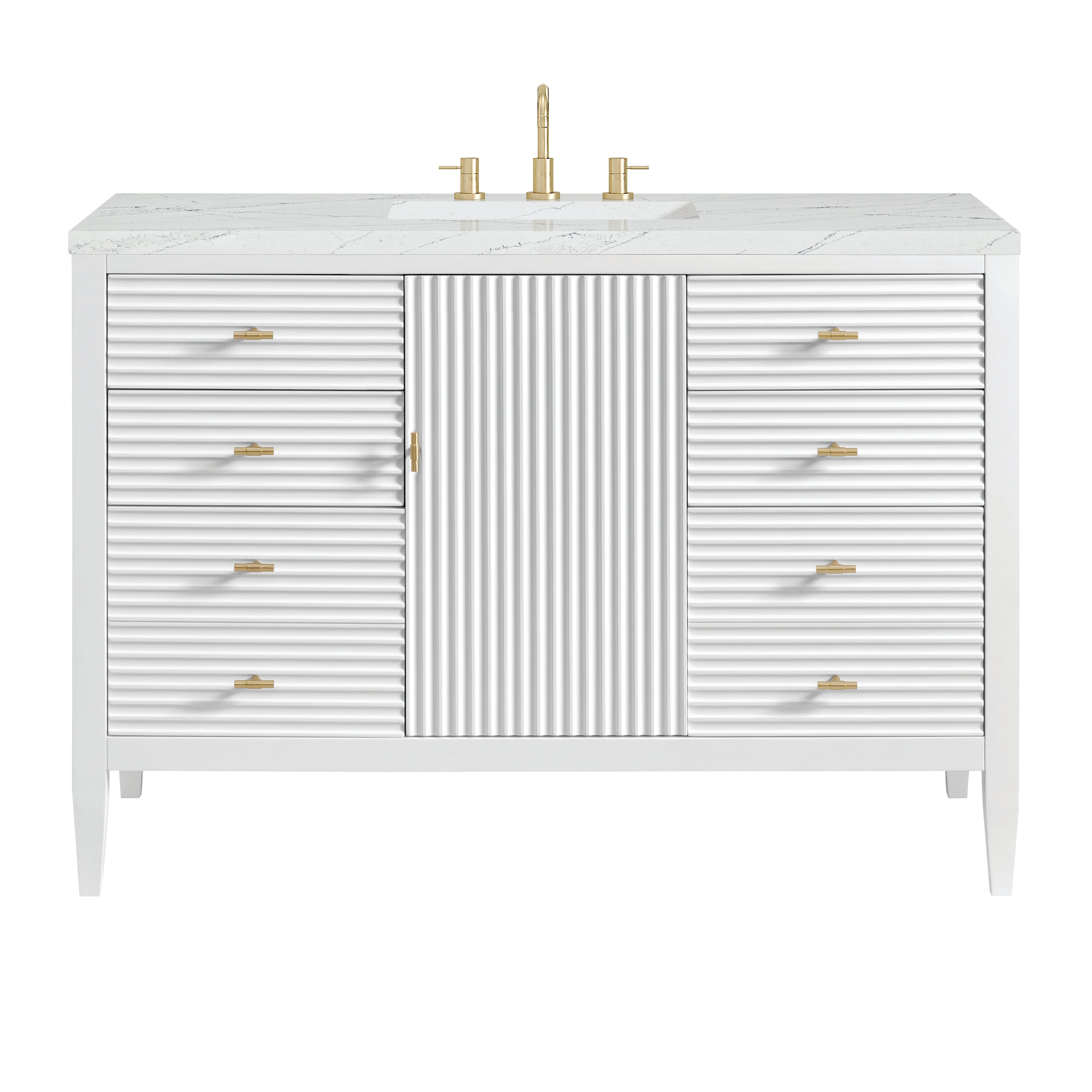 James Martin Myrrin 48" Single Vanity in Bright White with 3cm Countertop and FreePower Wireless Charger