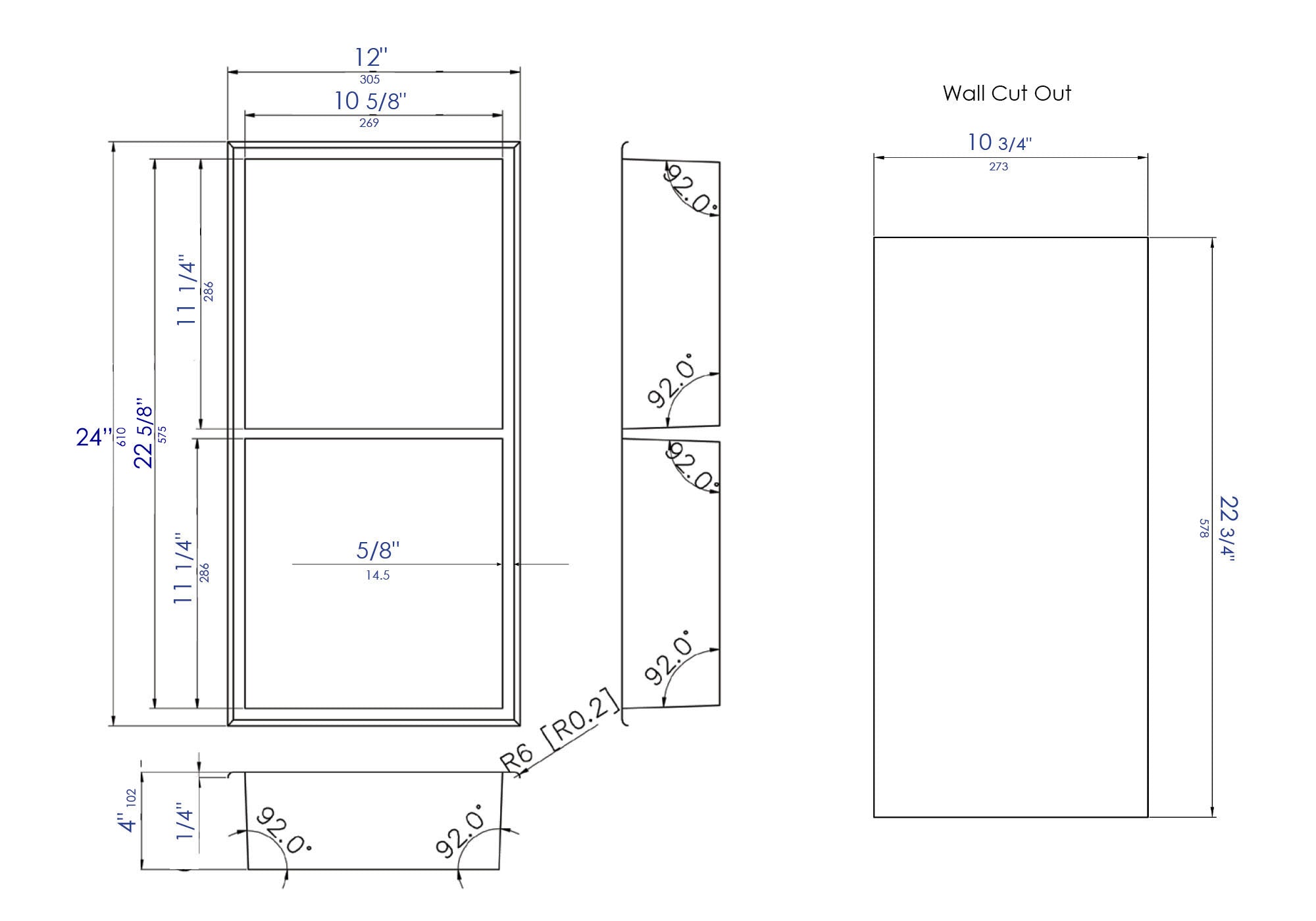 ALFI brand ABN1224 12 x 24  Vertical Double Shelf Bath Shower Niche