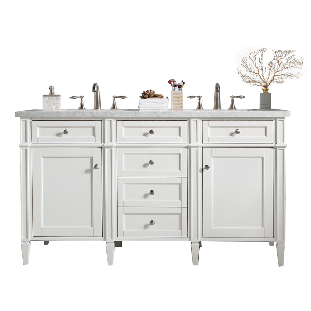 James Martin Brittany 60" Double Vanity in Bright White with 3cm Countertop