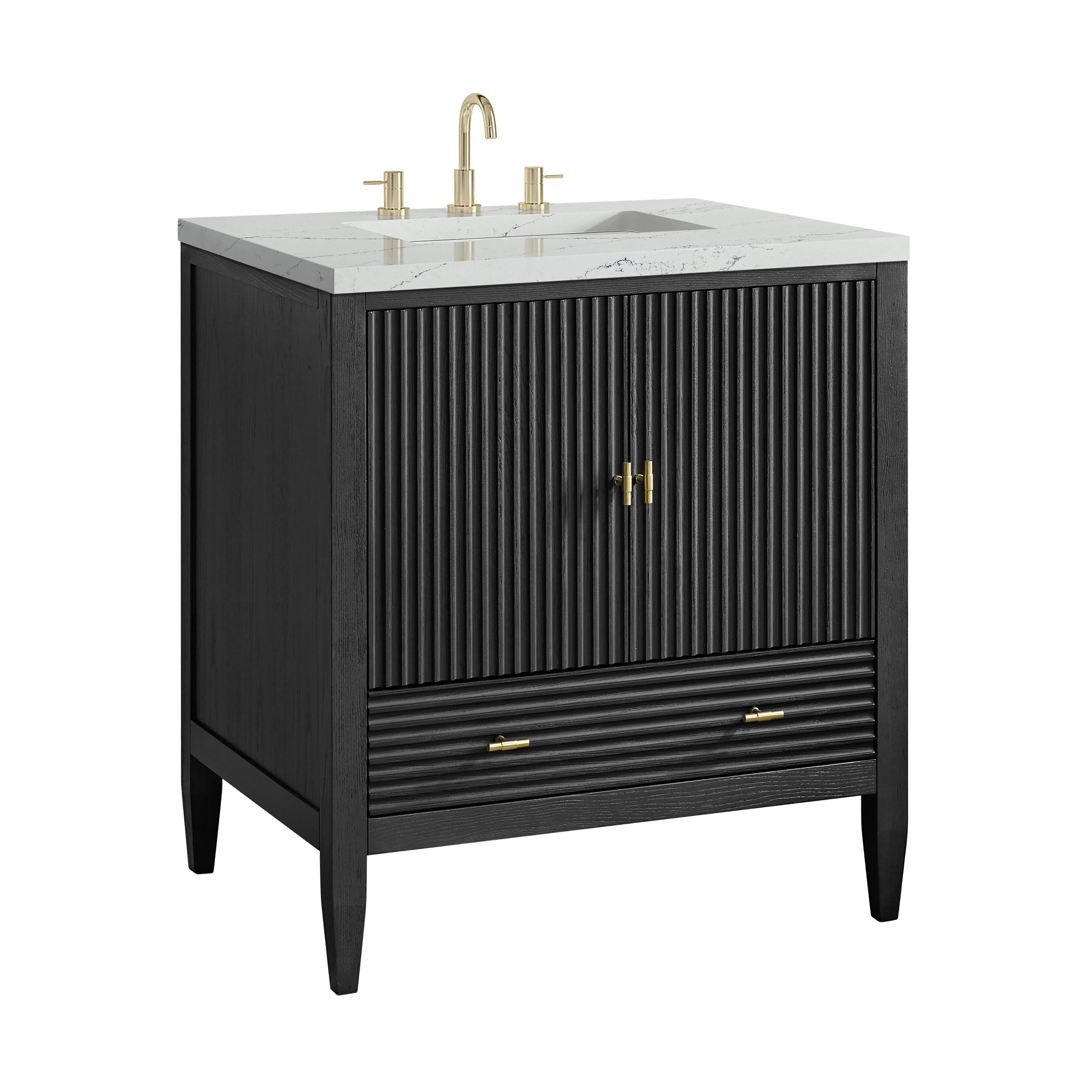 James Martin Myrrin 30" Single Vanity in Carbon Oak with 3cm Countertop
