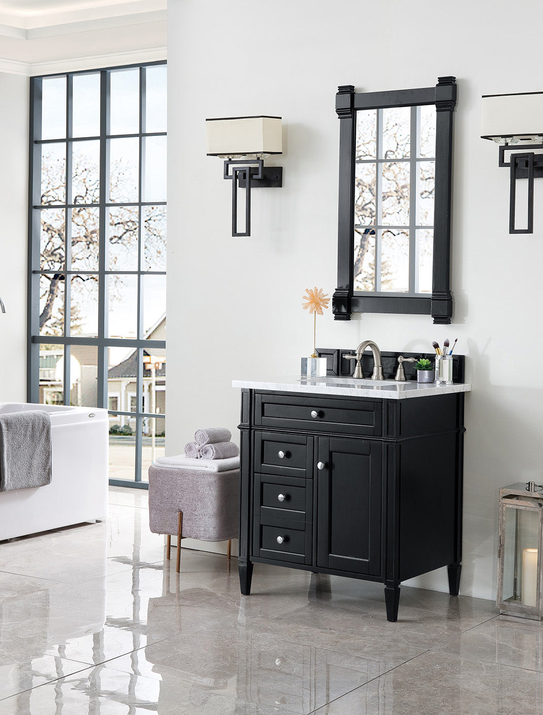 James Martin Brittany 30" Single Vanity in Black Onyx with 3cm Countertop