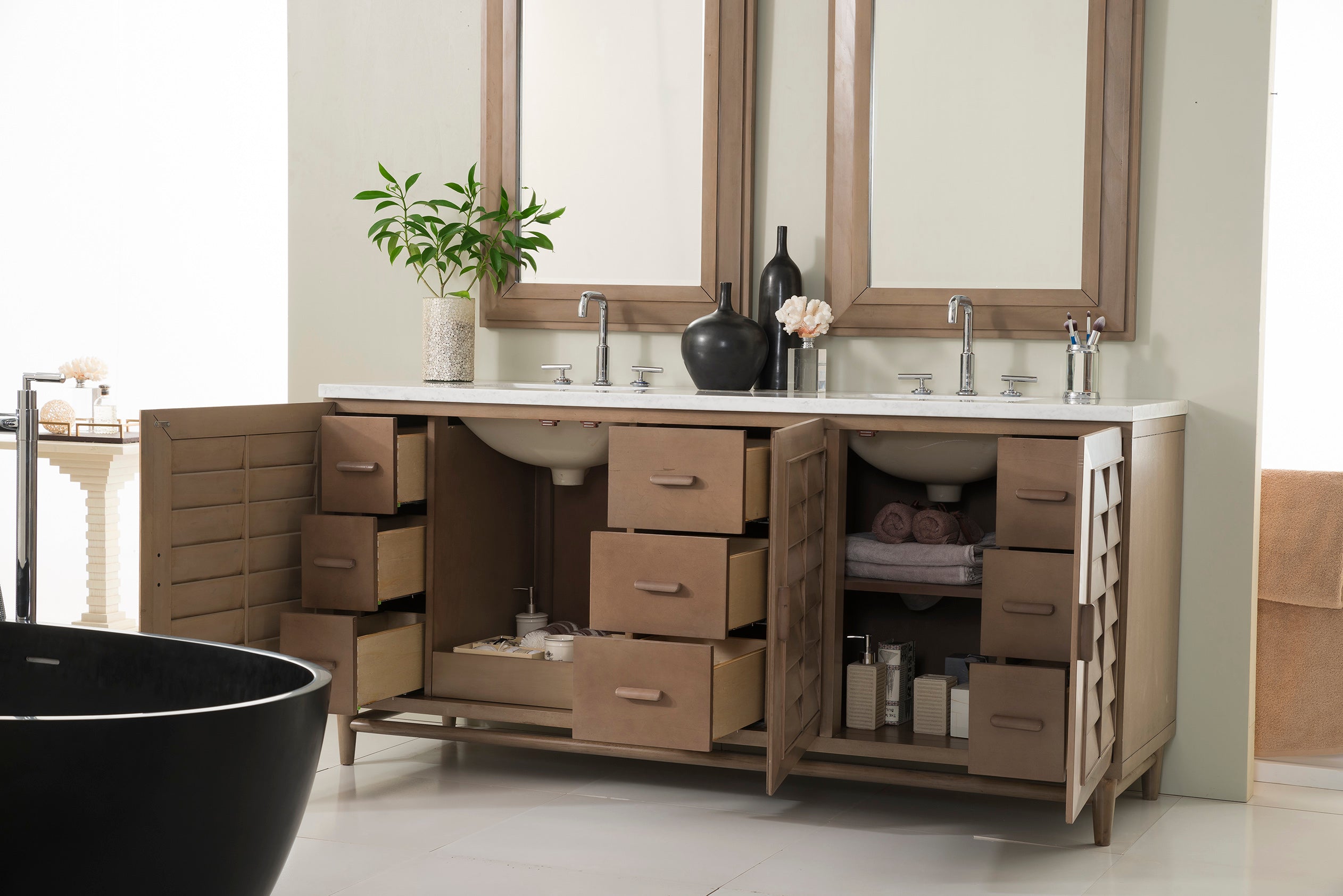 James Martin Portland 72" Double Vanity in Whitewashed Walnut with 3cm Countertop