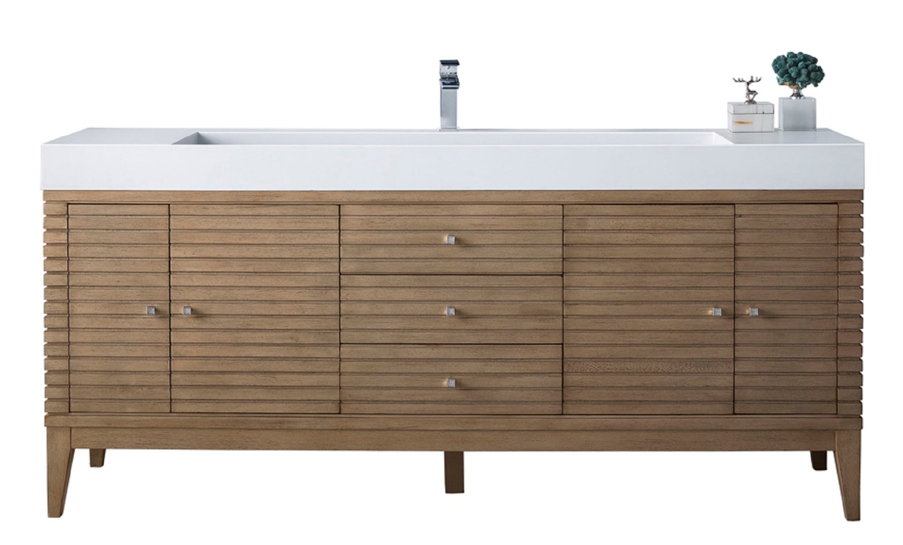 James Martin Linear 72" Single Vanity in Whitewashed Walnut with Composite Stone Top