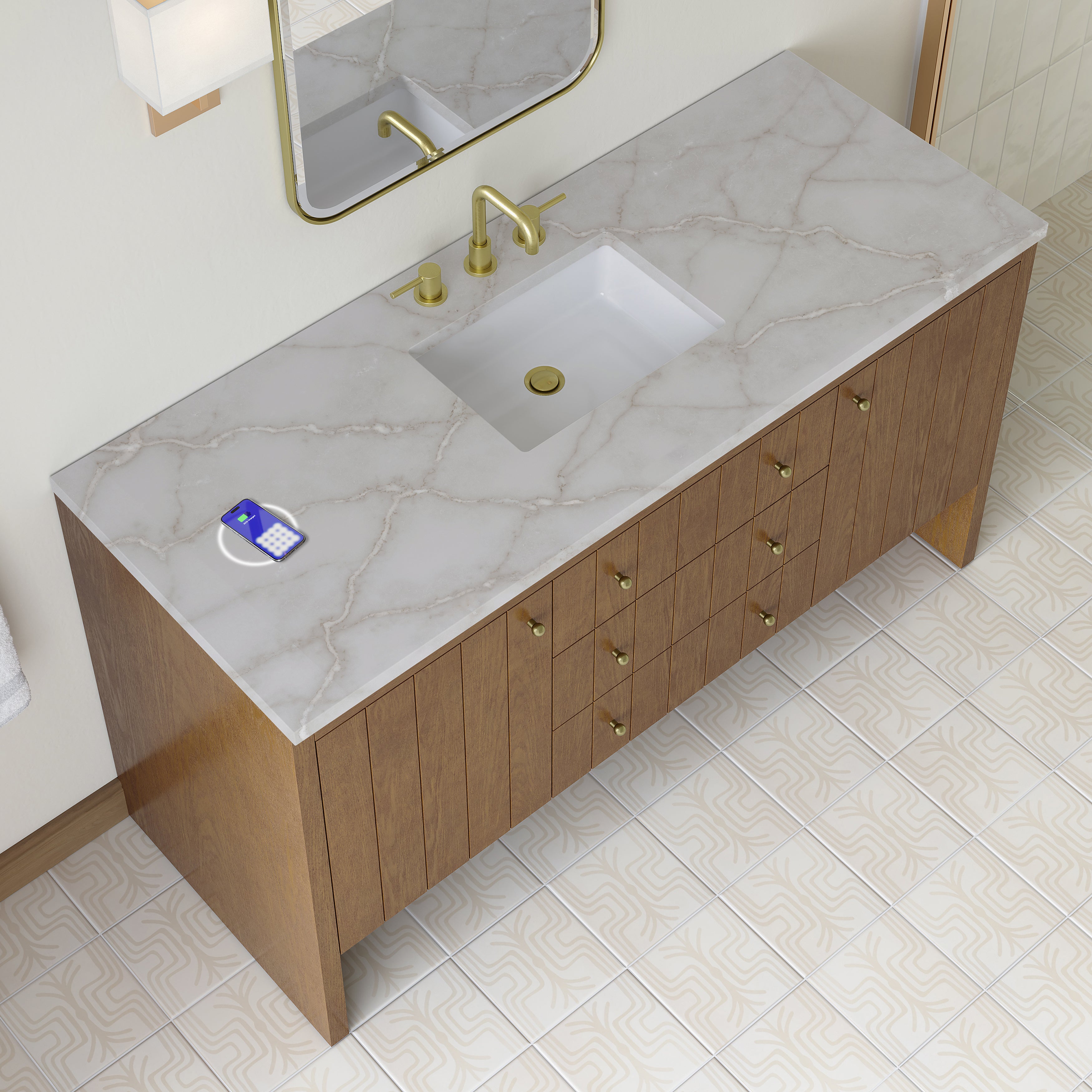James Martin Hudson 60" Single Vanity in Honey Oak with 3cm Countertop and FreePower Wireless Charger