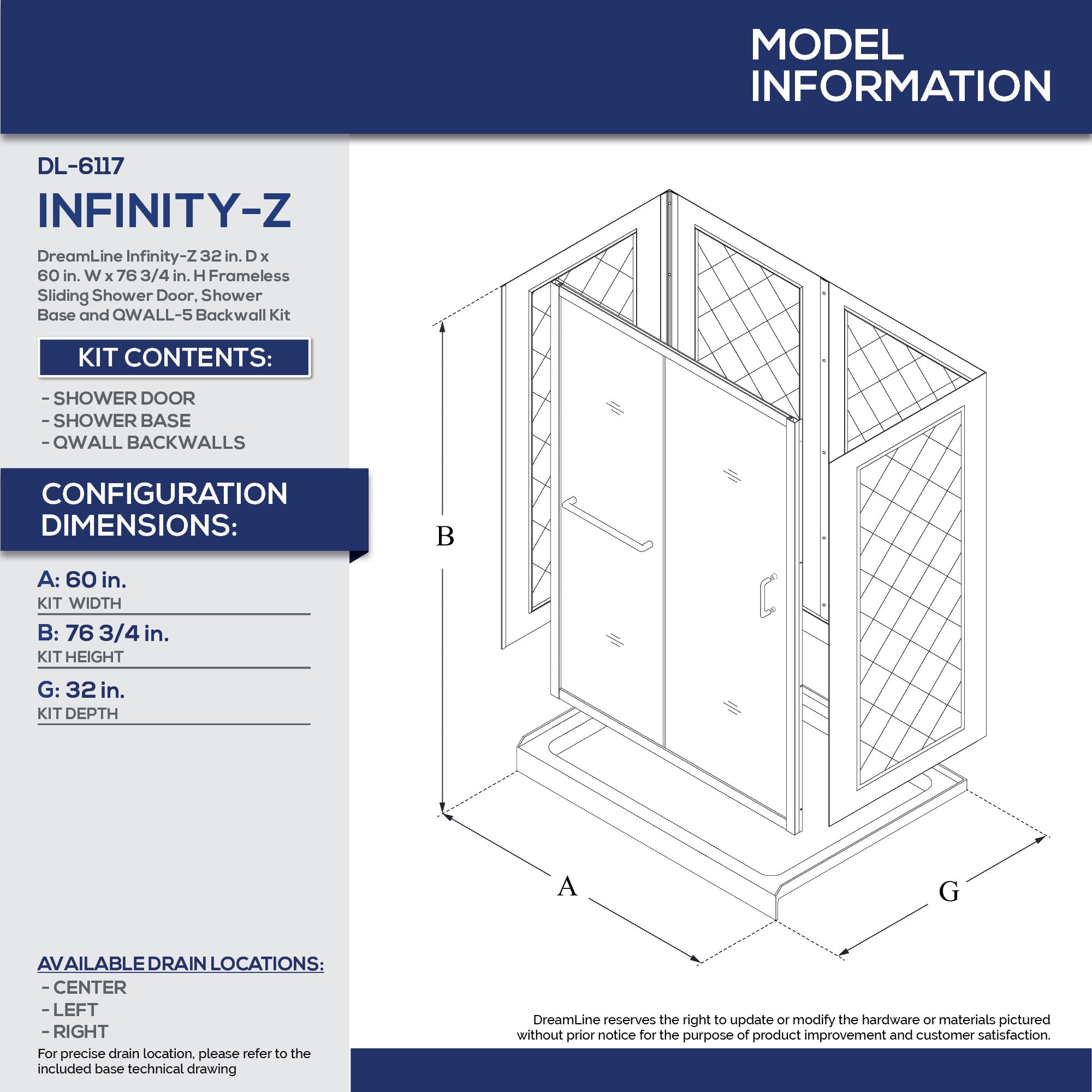 DreamLine Infinity-Z 60" W Shower Door Kit