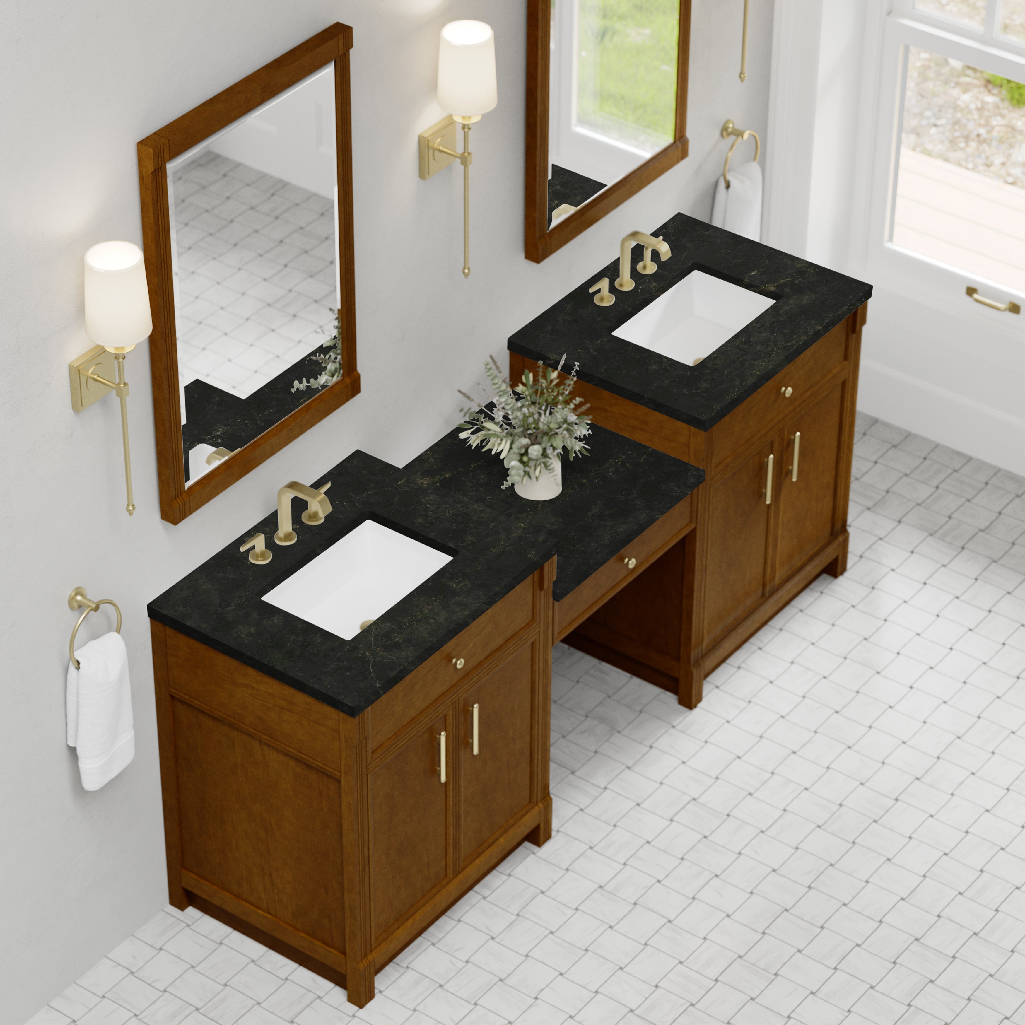James Martin Bellshire 84" Dual Vanity Set with 24" Make-Up Counter in Honey Oak with 3cm Countertop
