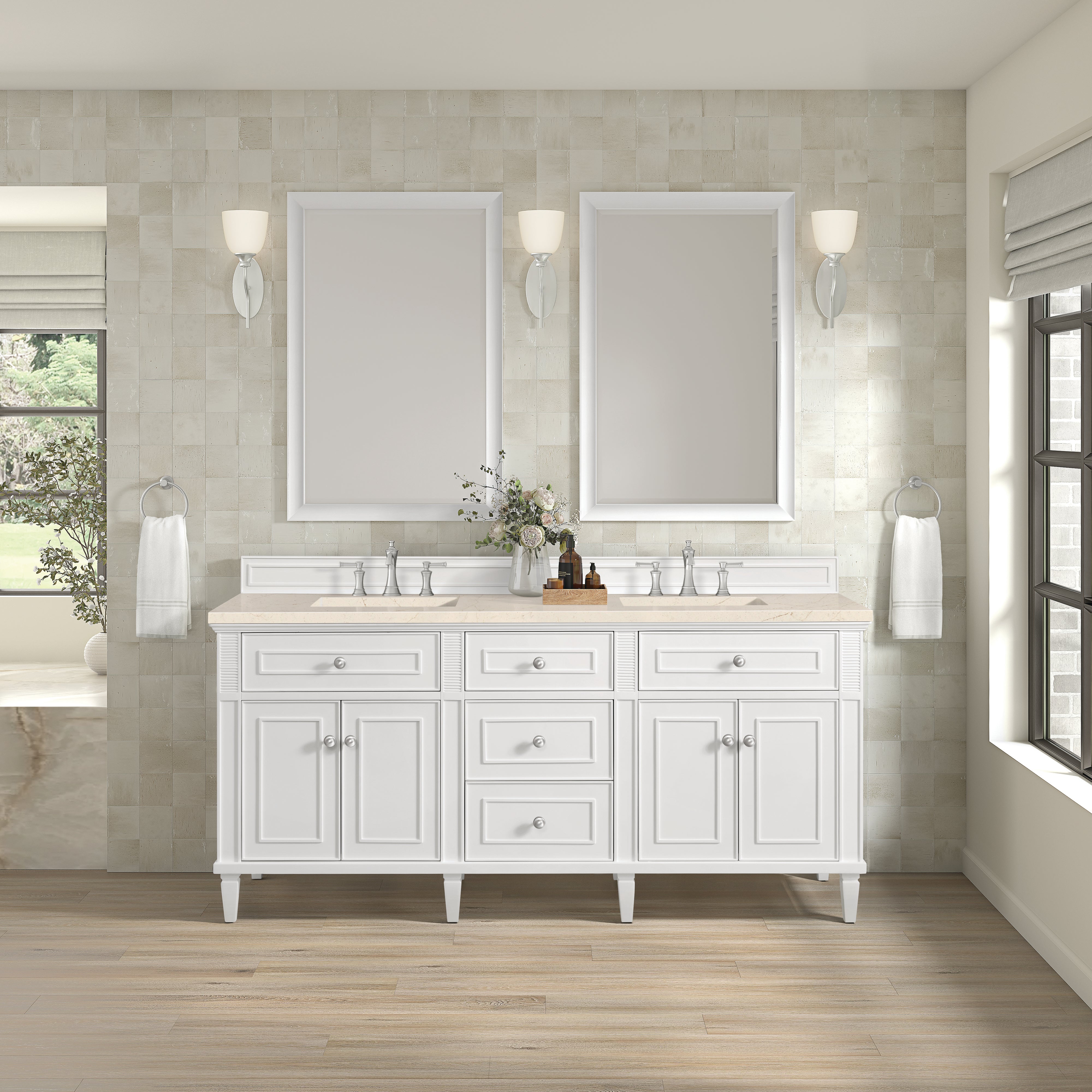 James Martin Lorelai 72" Double Vanity in Bright White with 3cm Countertop