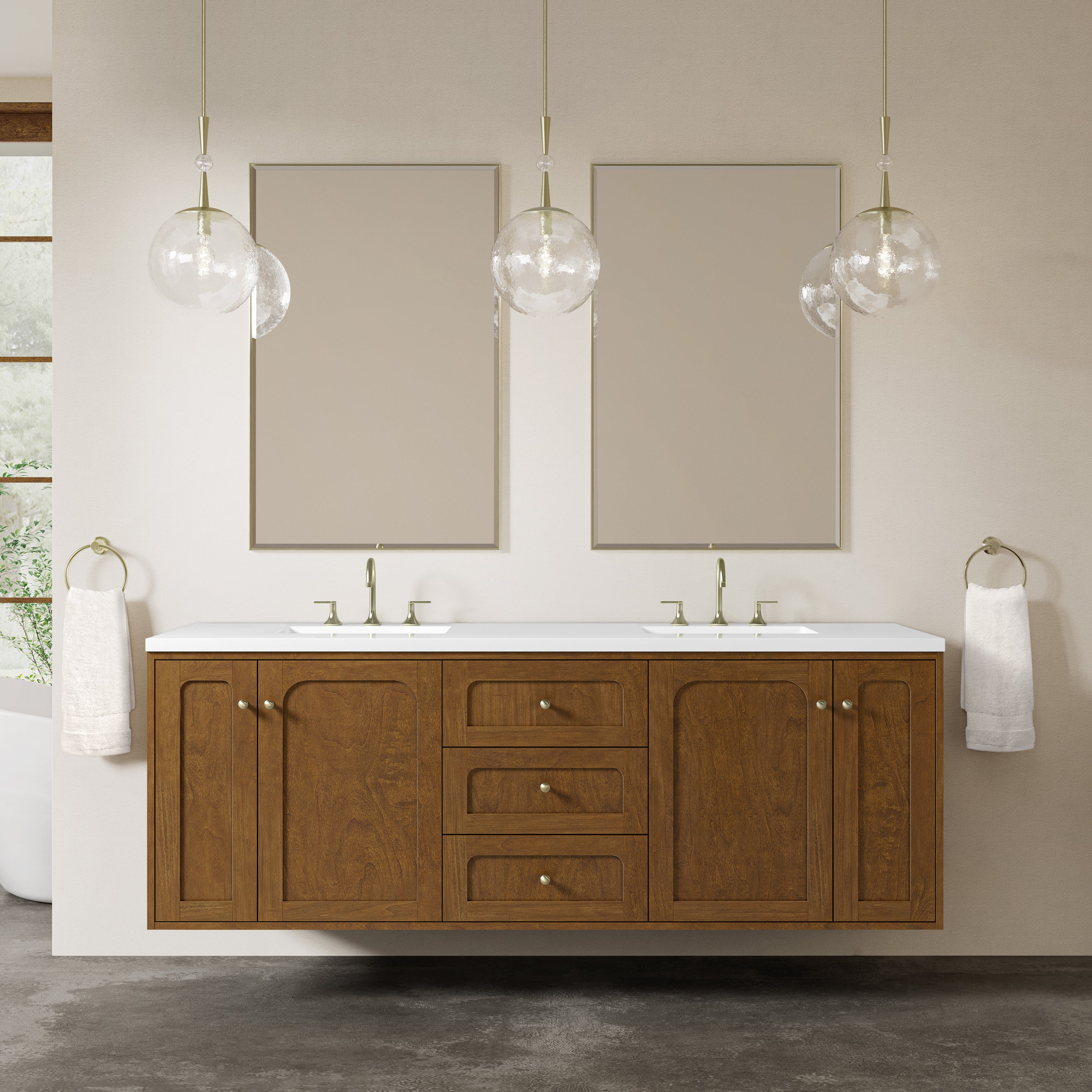James Martin Laurent 72" Double Vanity in Honey Oak with 3cm Countertop