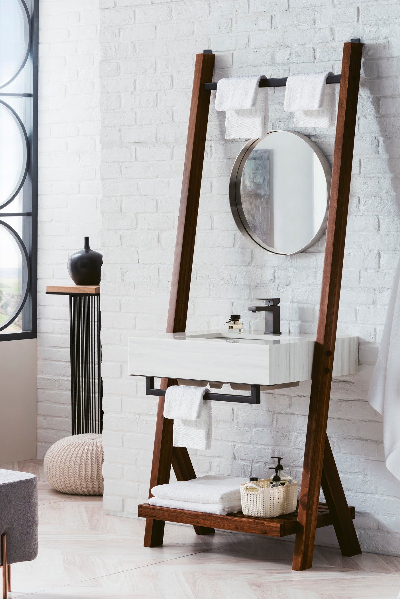 James Martin Lakeside 30" Single Vanity in Mid-Century Walnut with Arctic Fall Solid Surface Top
