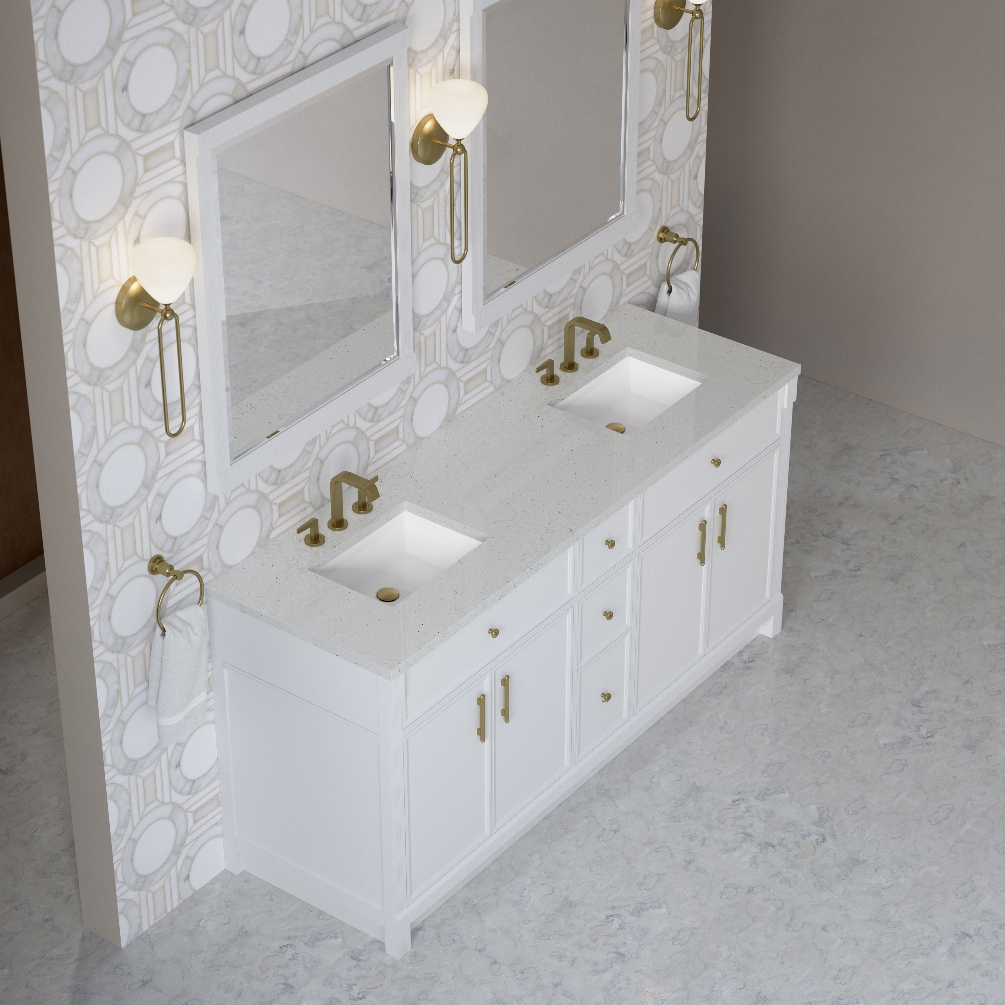 James Martin Bellshire 72" Double Vanity in Bright White with 3cm Countertop