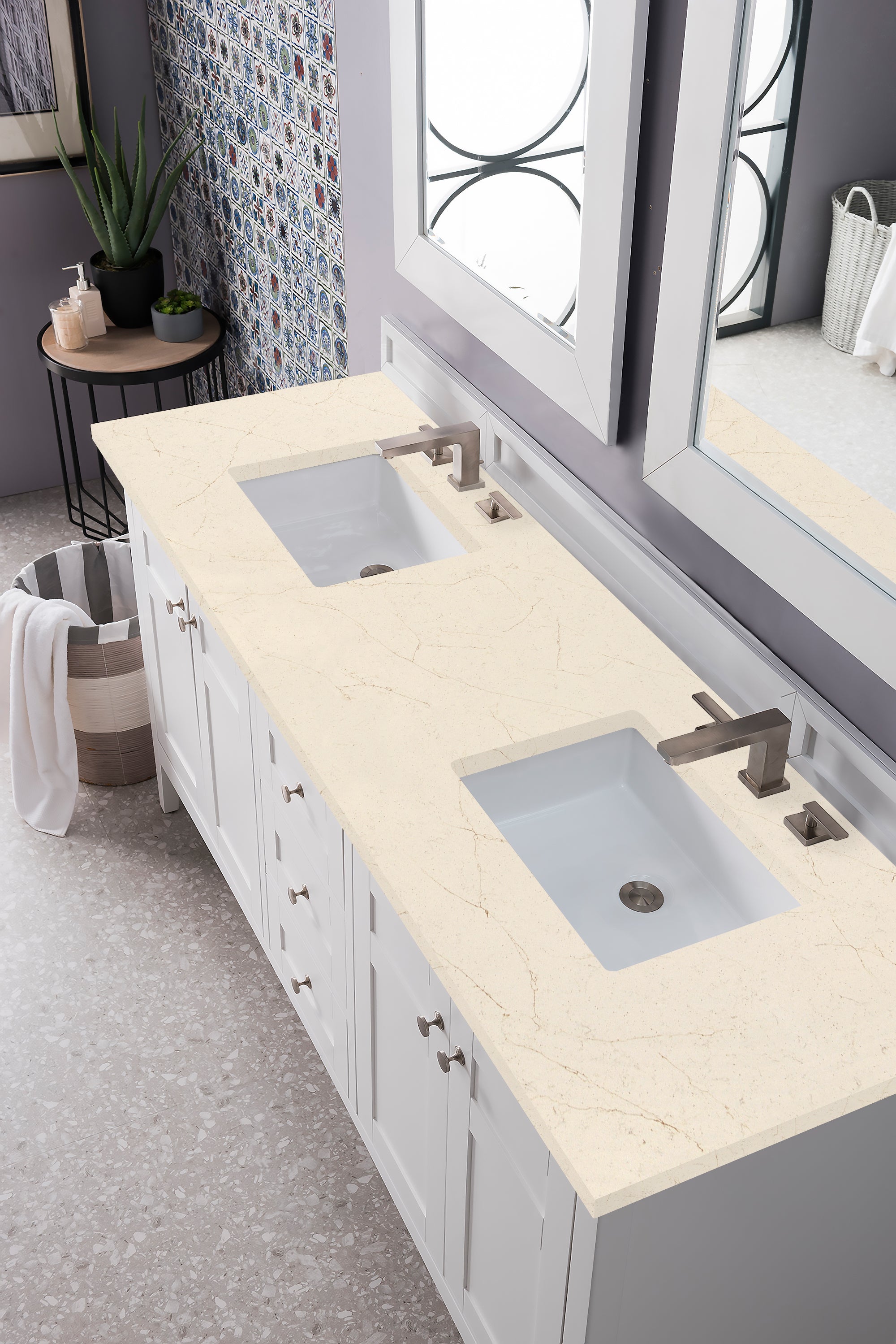 James Martin Palisades 72" Double Vanity in Bright White with 3cm Countertop