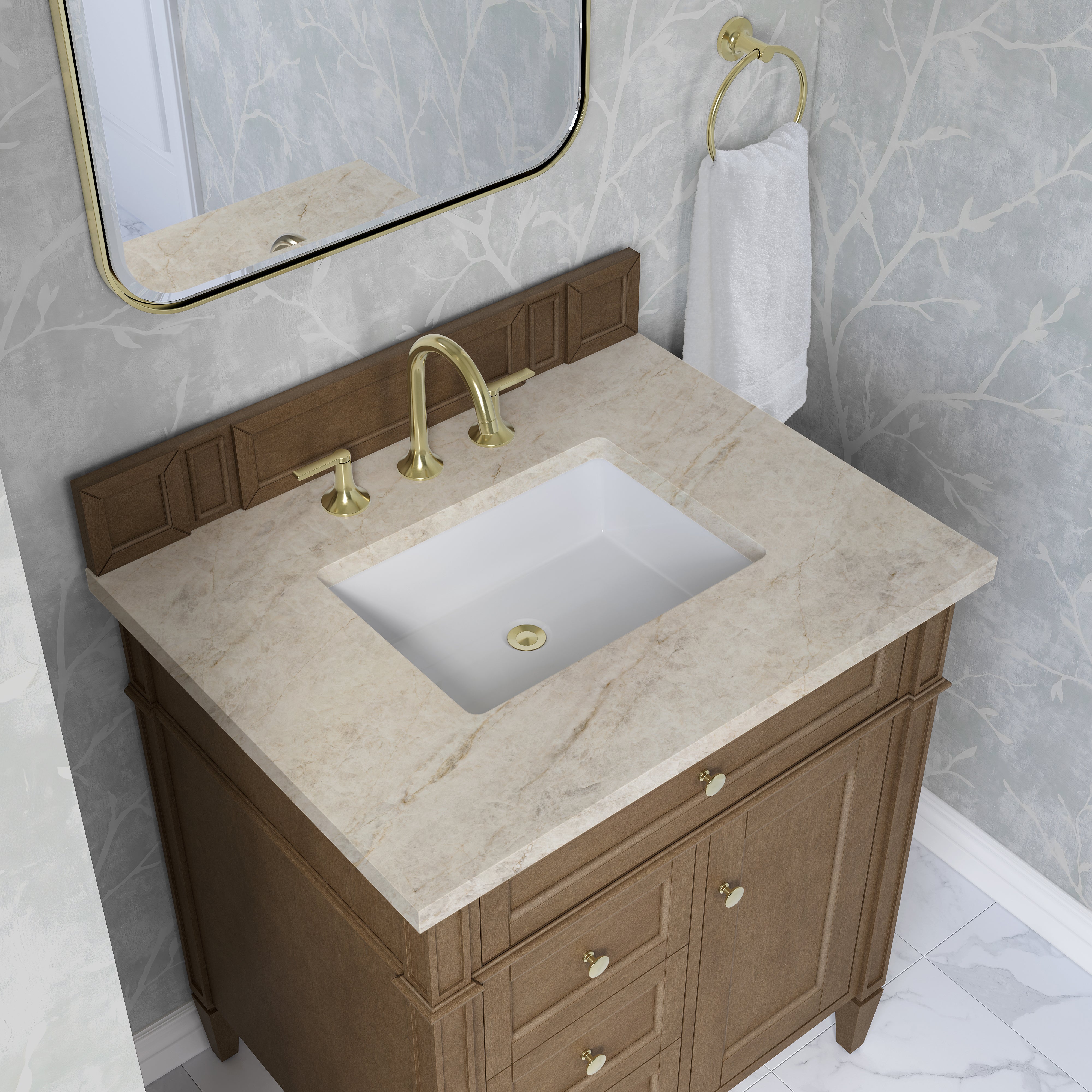 James Martin Brittany 30" Single Vanity in Pecan with 3cm Countertop