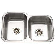 Houzer Elite 32" Stainless Steel Undermount 60/40 Double Small Right Bowl Kitchen Sink with Strainer