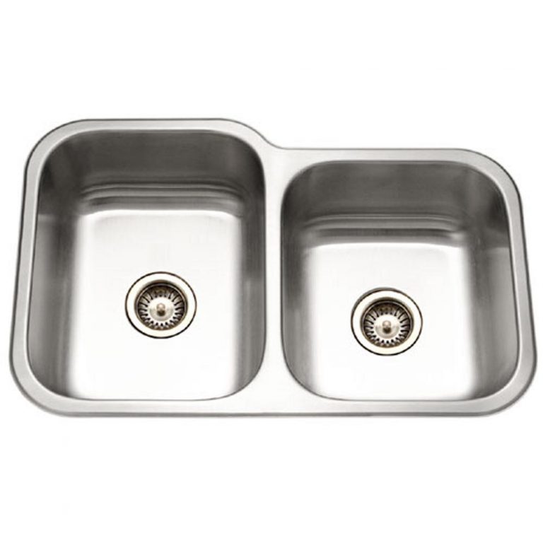 Houzer Elite 32" Stainless Steel Undermount 60/40 Double Small Right Bowl Kitchen Sink with Strainer