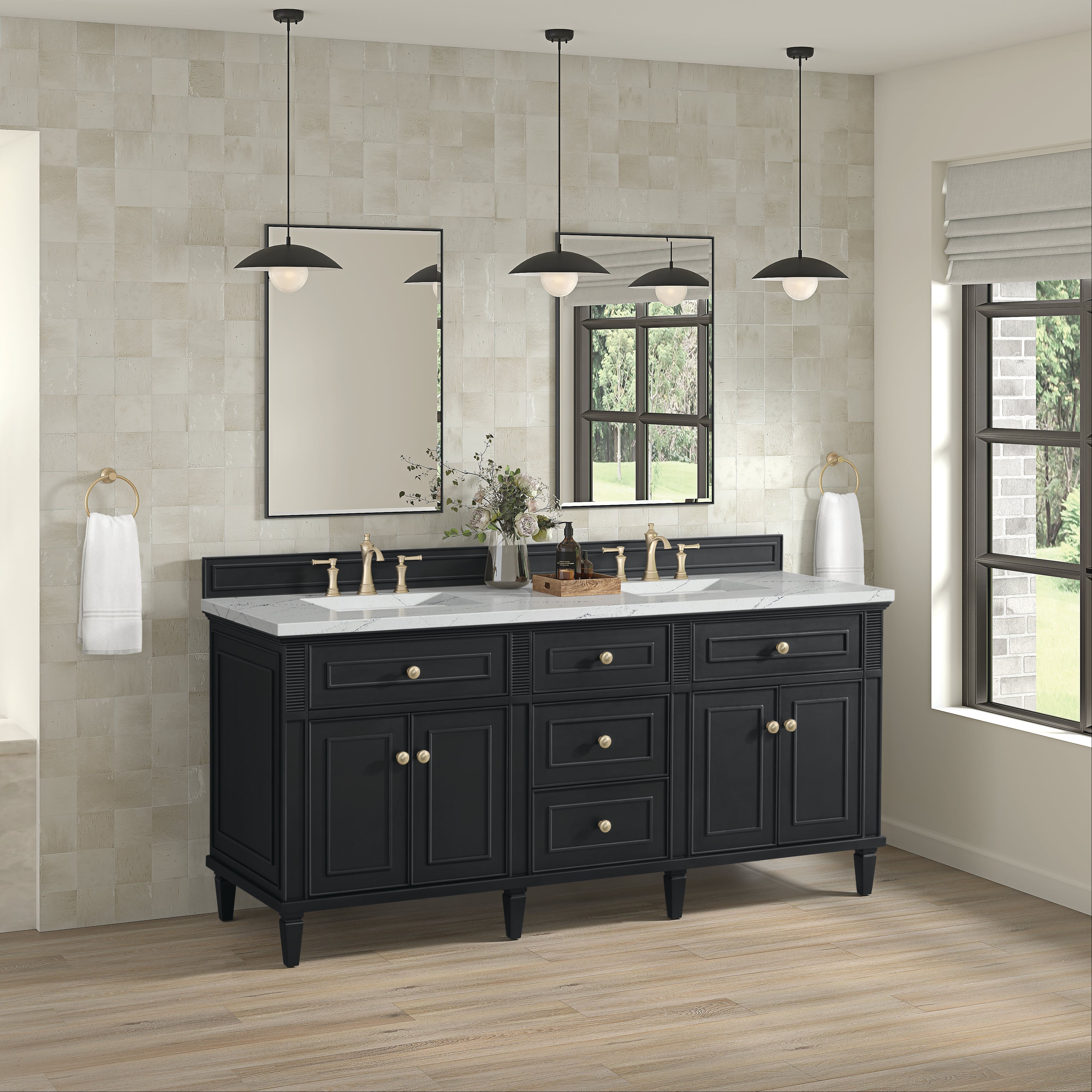 James Martin Lorelai 72" Double Vanity in Black Onyx with 3cm Countertop and FreePower Wireless Charger