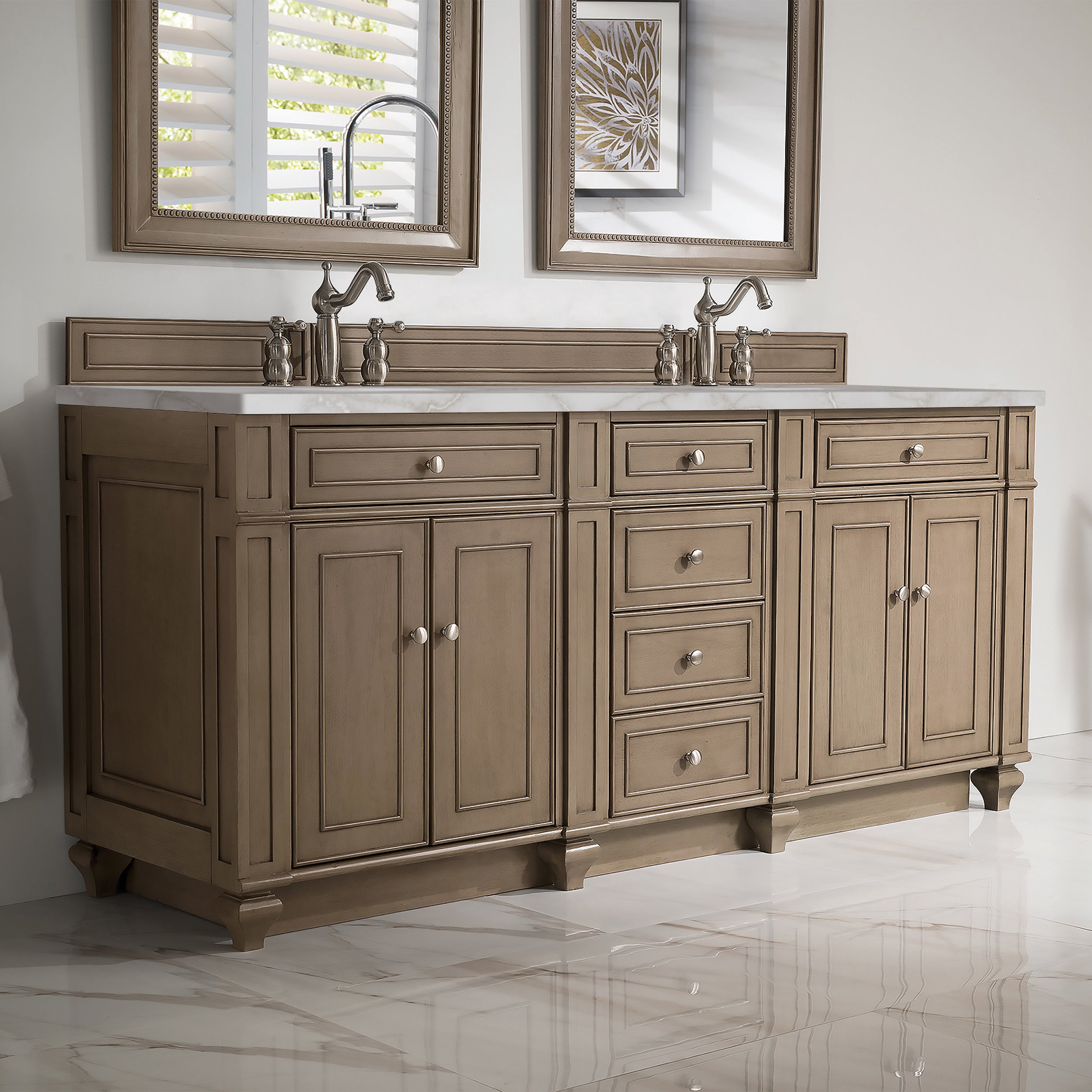 James Martin Bristol 72" Double Vanity in Whitewashed Walnut with 3cm Countertop