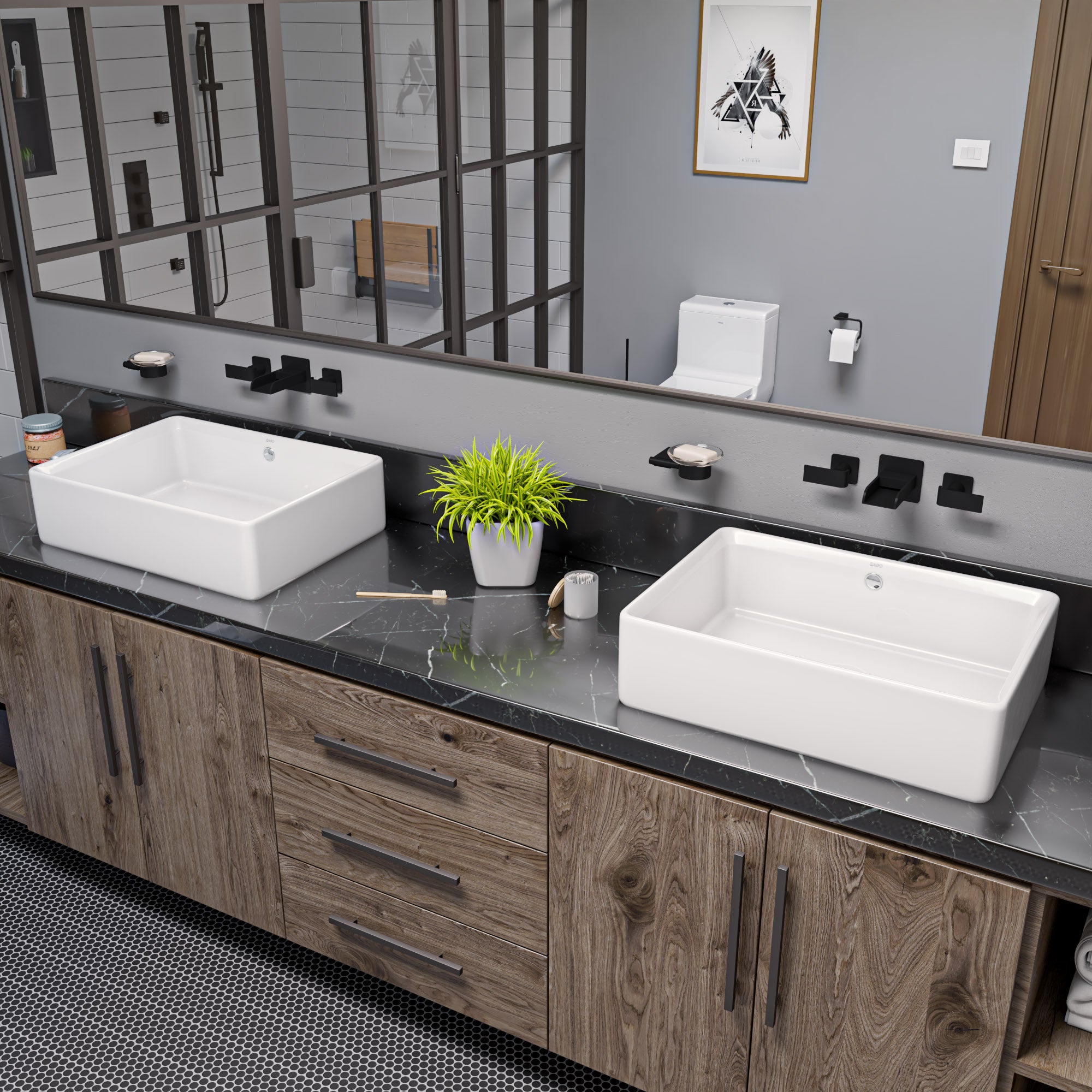 EAGO BA131  20" RECTANGULAR CERAMIC ABOVE MOUNT BASIN VESSEL SINK