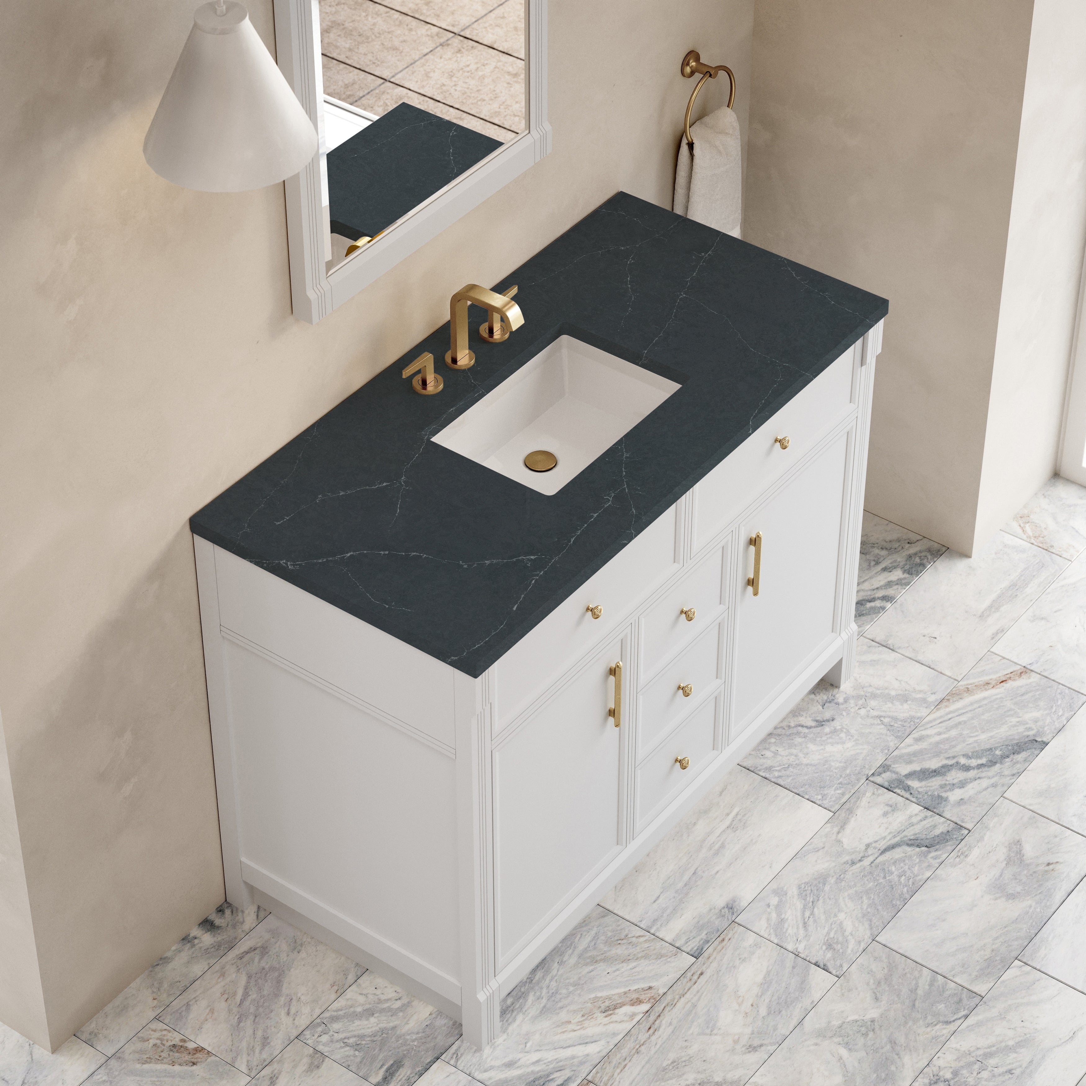 James Martin Bellshire 48" Single Vanity in Bright White with 3cm Countertop
