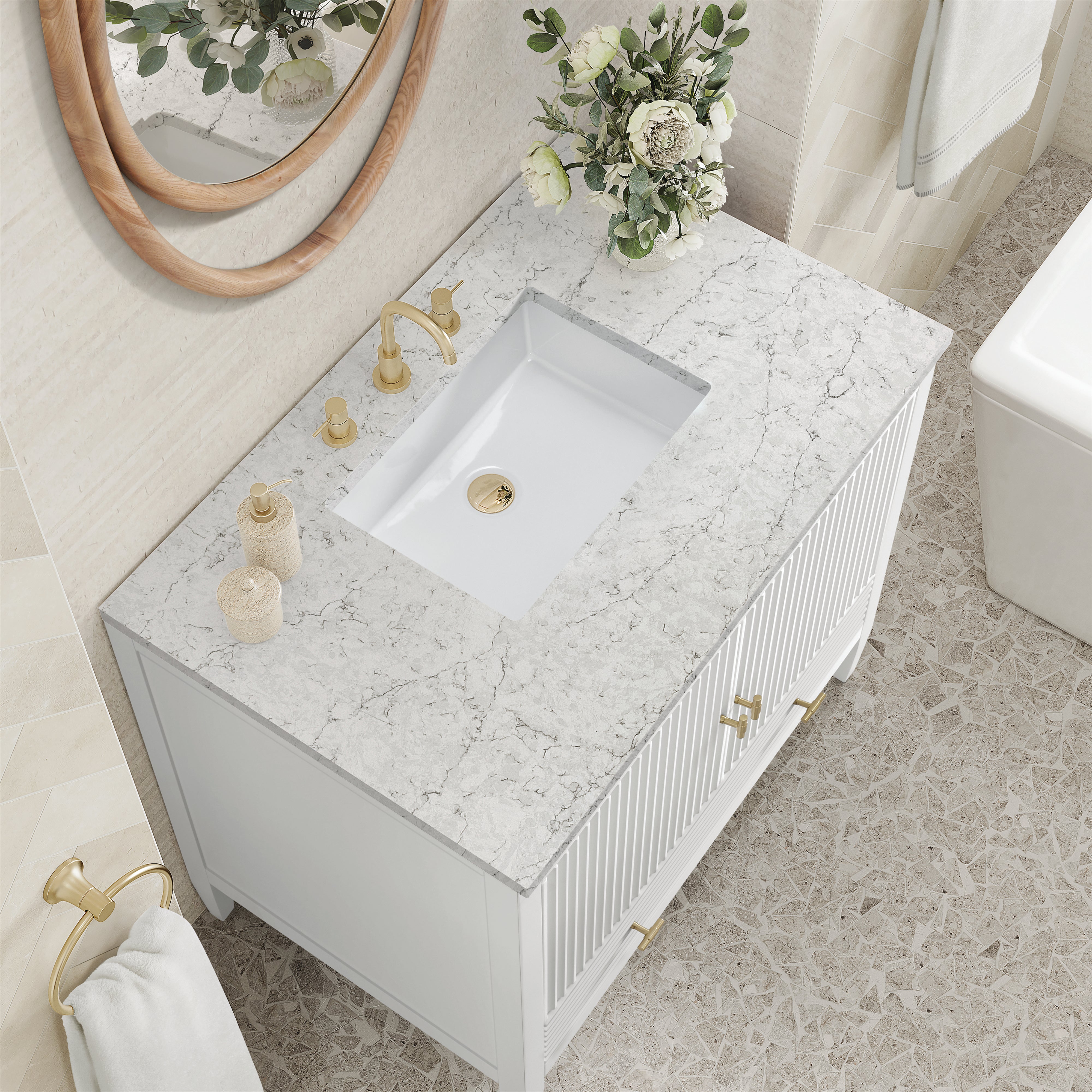 James Martin Myrrin 36" Vanity in Bright White with 3cm Countertop
