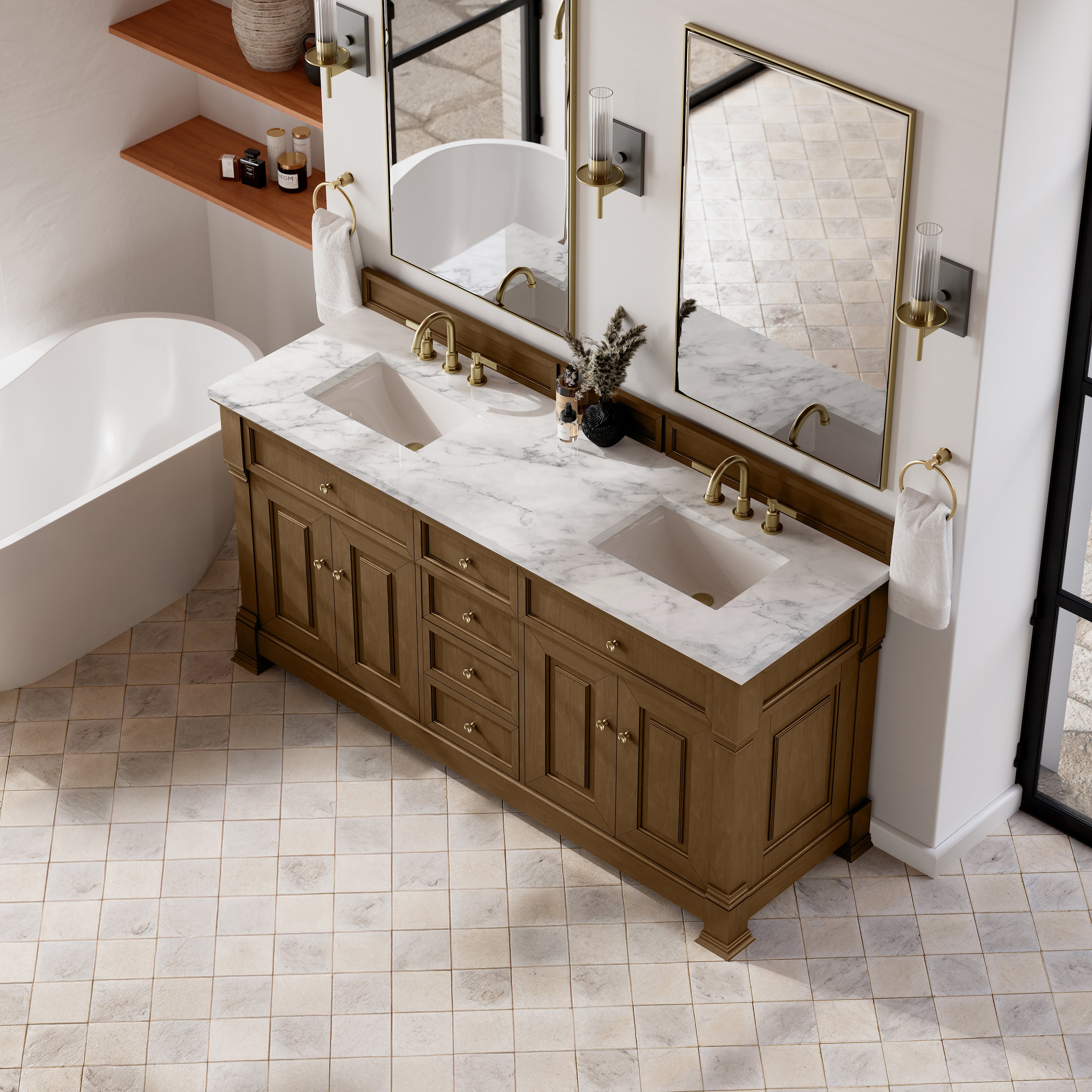 James Martin Brookfield 72" Double Vanity in Honey Oak with 3cm Countertop