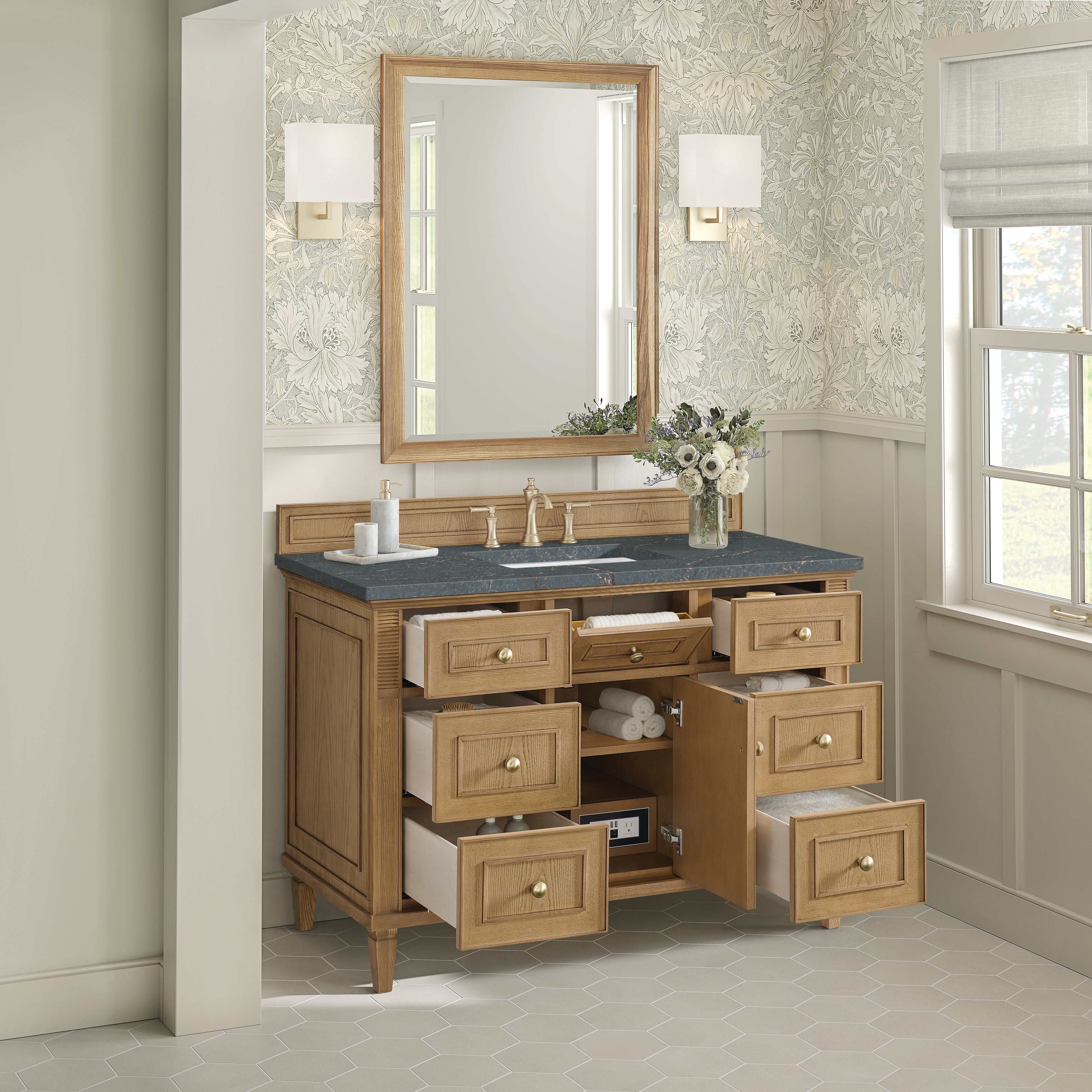 James Martin Lorelai 48" Single Vanity in Light Natural Oak with 3cm Countertop and FreePower Wireless Charger
