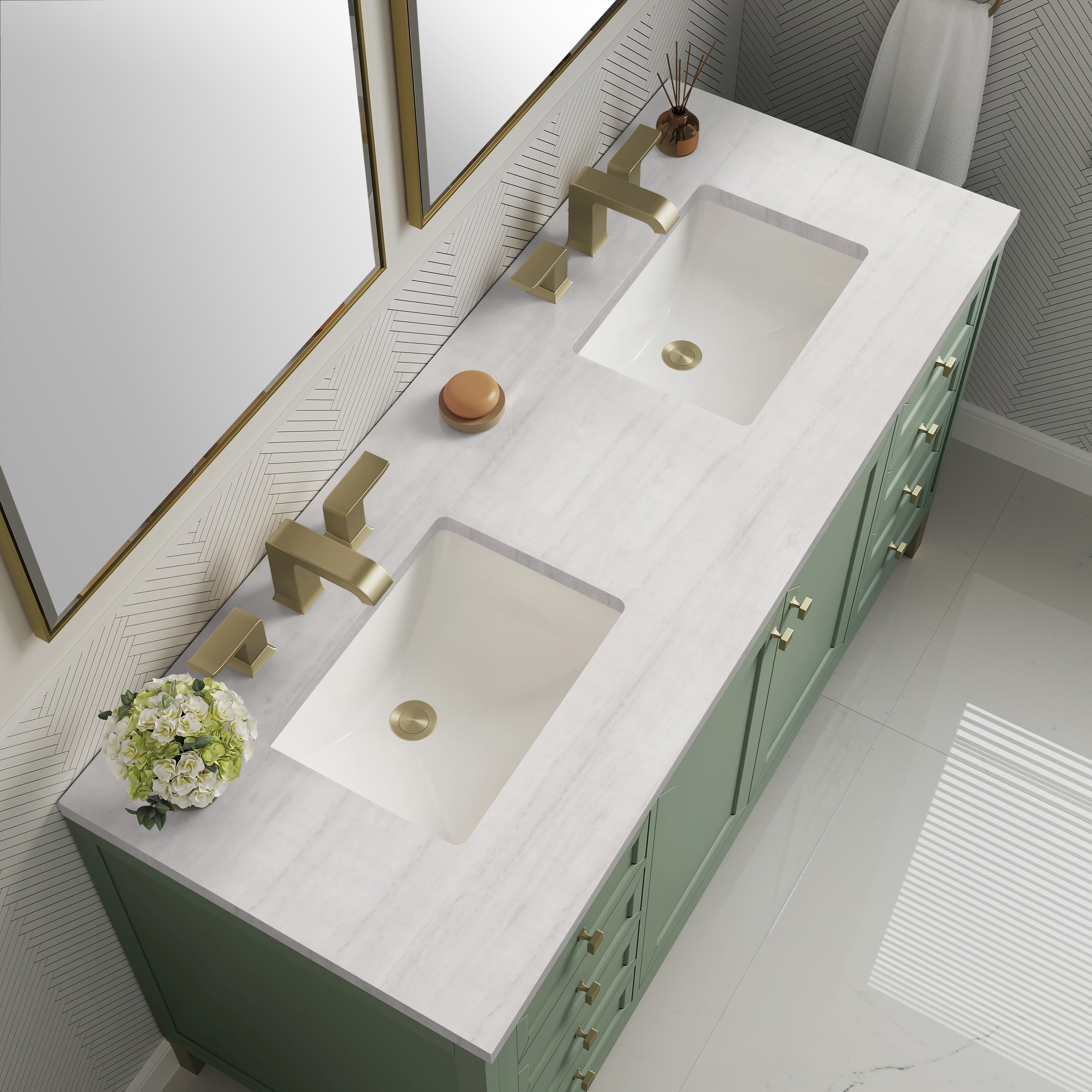 James Martin Chicago 60" Double Vanity in Smokey Celadon with 3cm Countertop