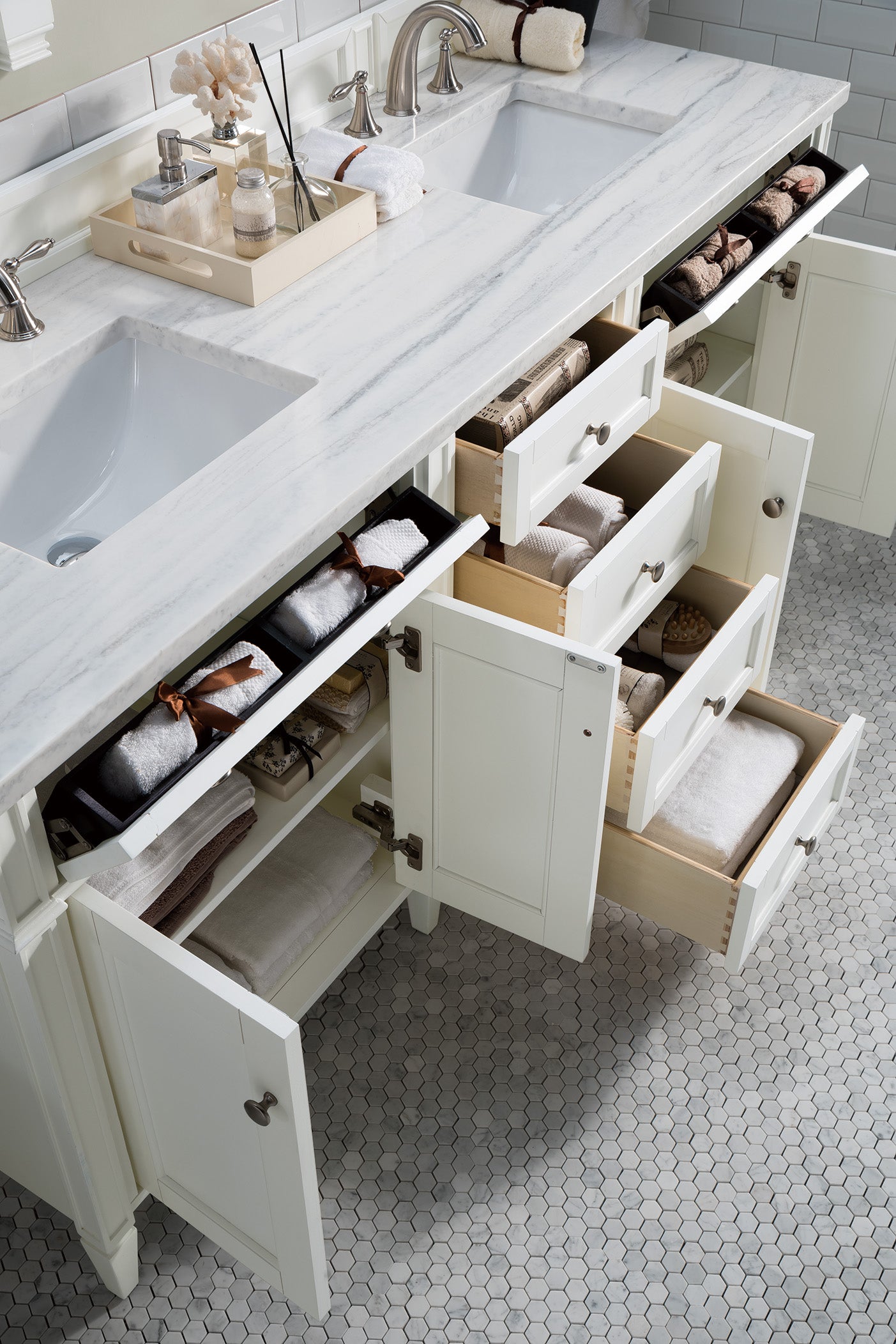 James Martin Brittany 72" Double Vanity in Bright White with 3cm Countertop
