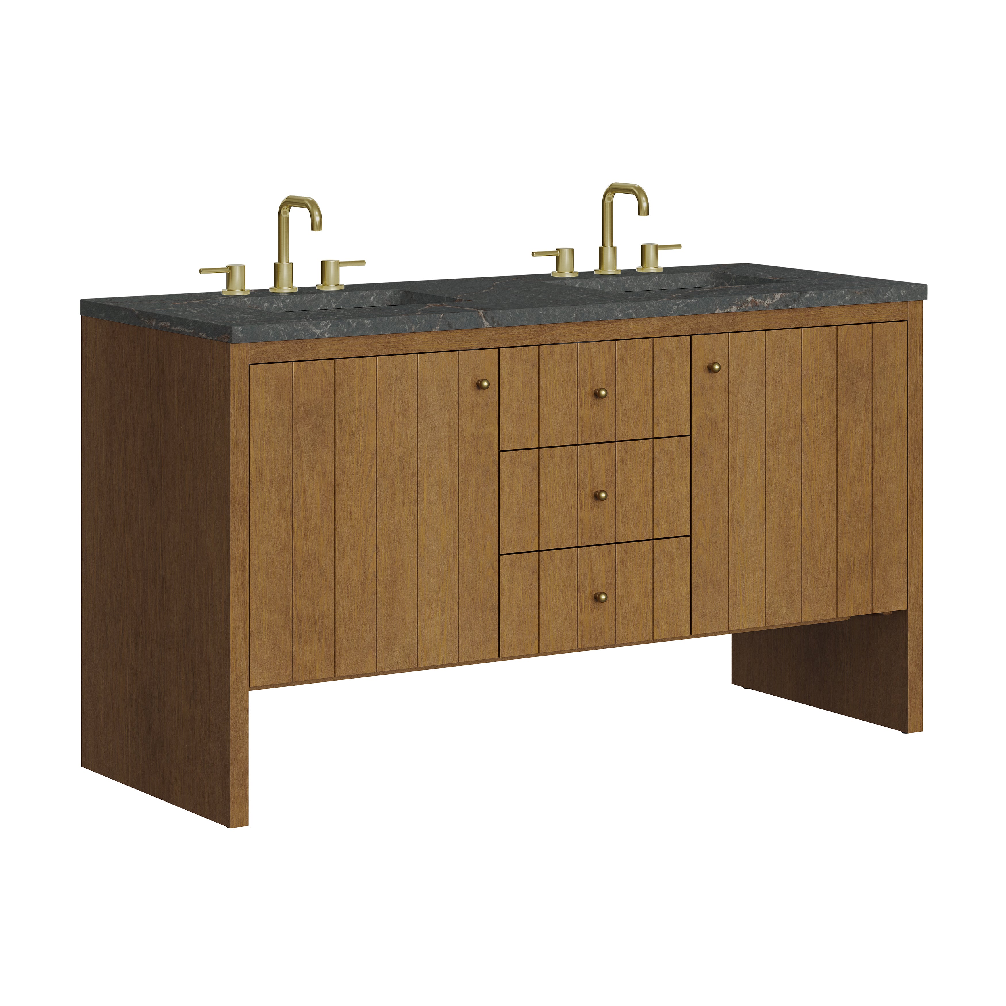 James Martin Hudson 60" Double Vanity in Honey Oak with 3cm Countertop and FreePower Wireless Charger