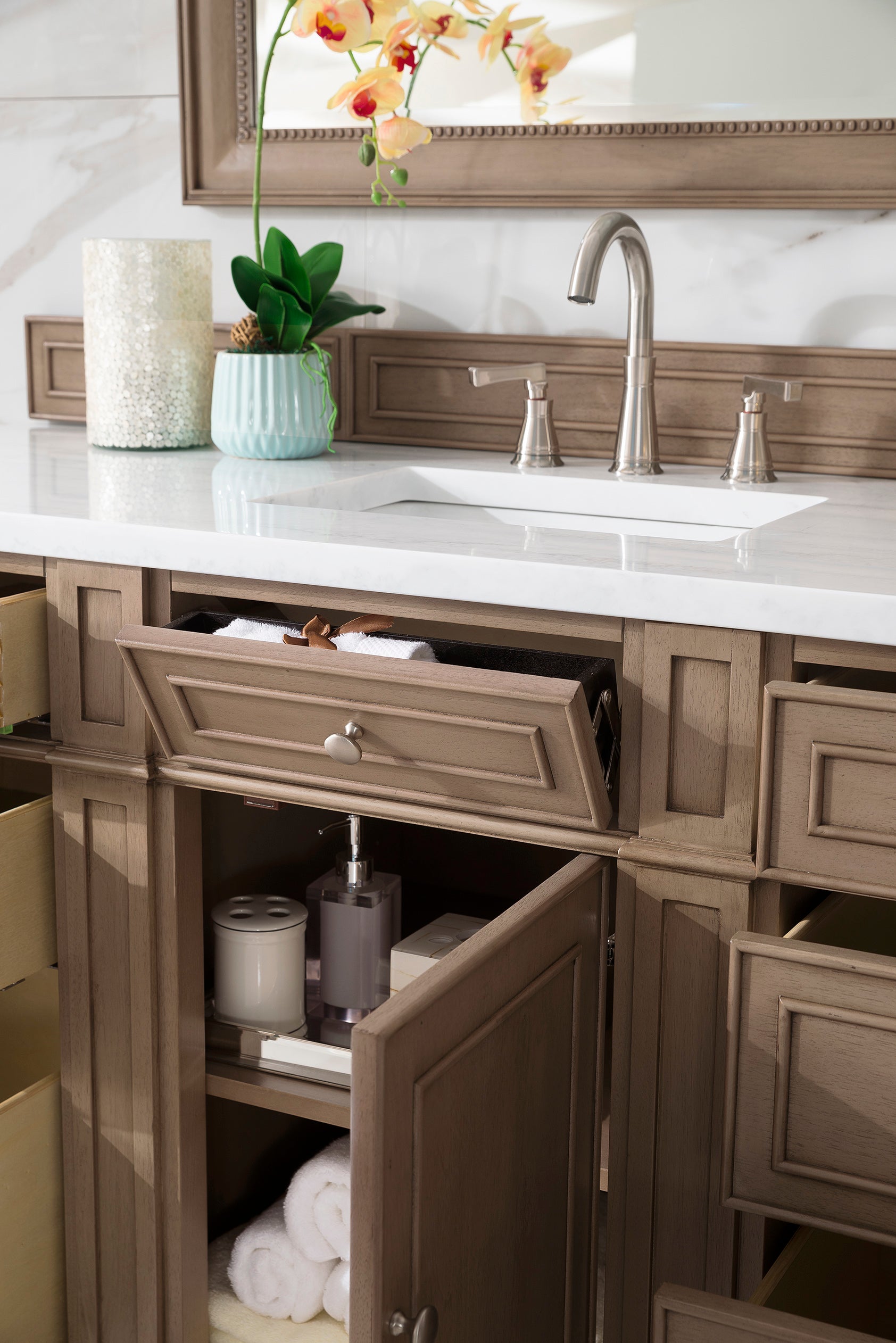 James Martin Bristol 60" Single Vanity in Whitewashed Walnut with 3cm Countertop