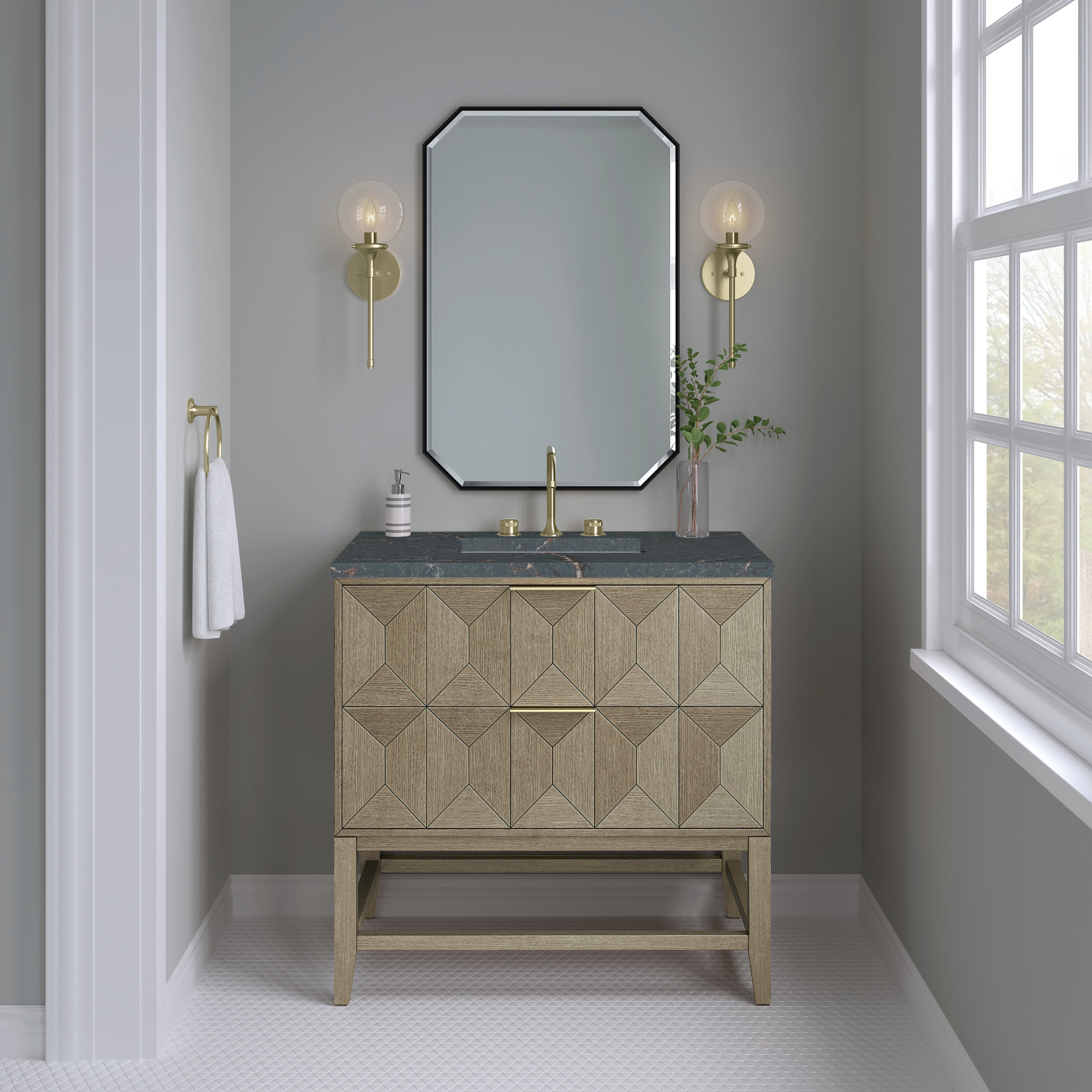 James Martin Emmeline 36" Single Vanity in Pebble Oak with 3cm Countertop