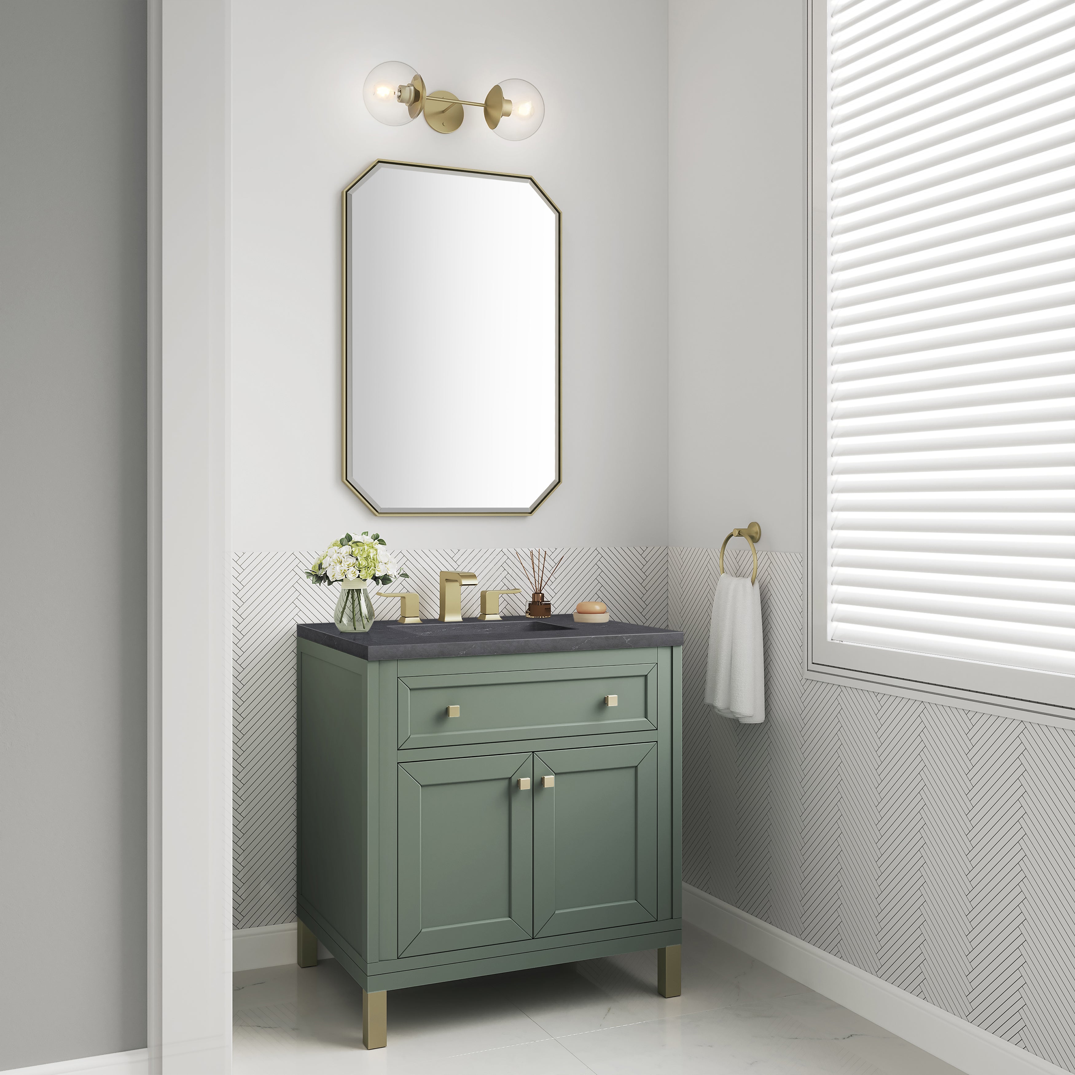 James Martin Chicago 30" Single Vanity in Smokey Celadon with 3cm Countertop