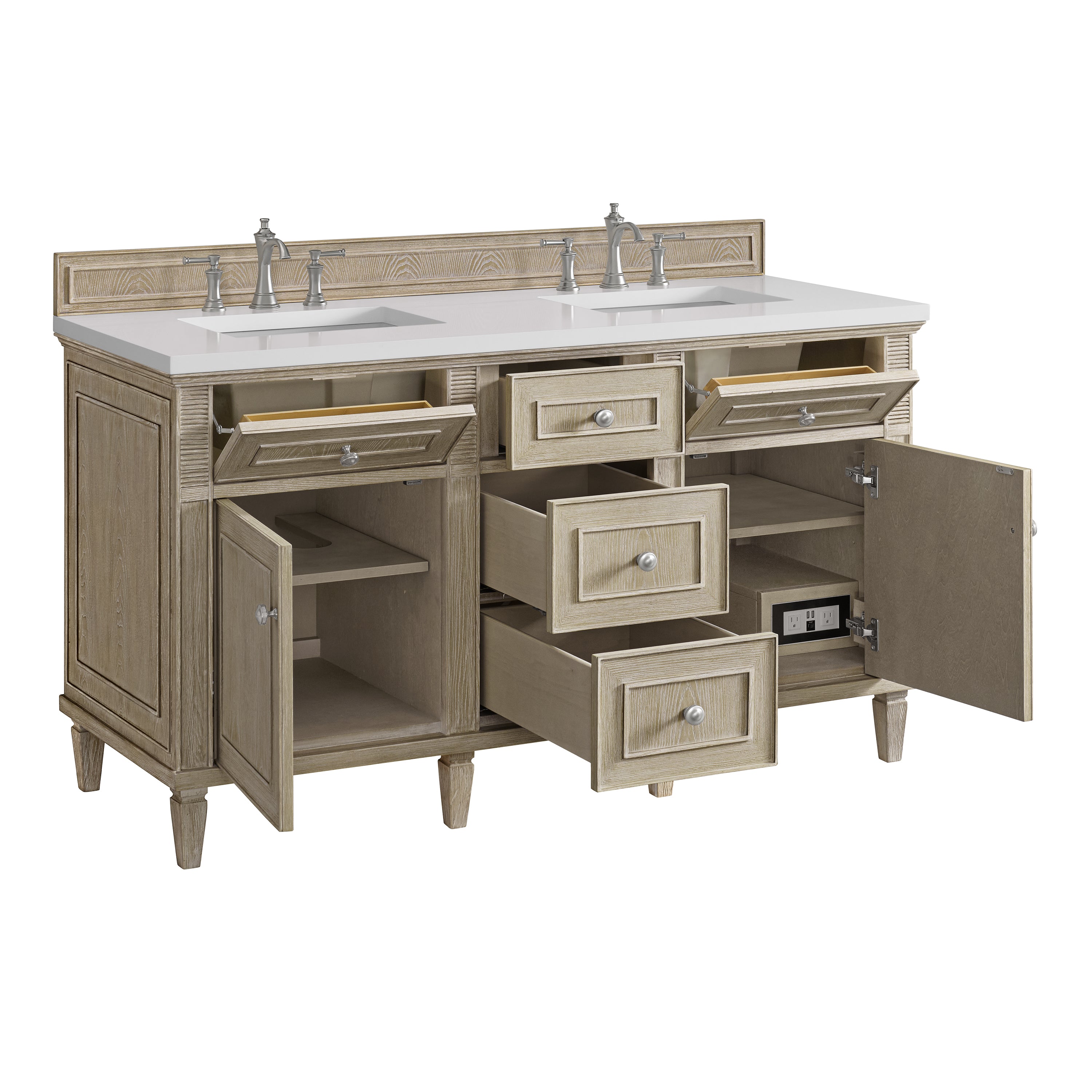 James Martin Lorelai 60" Double Vanity in Whitewashed Oak with 3cm Countertop