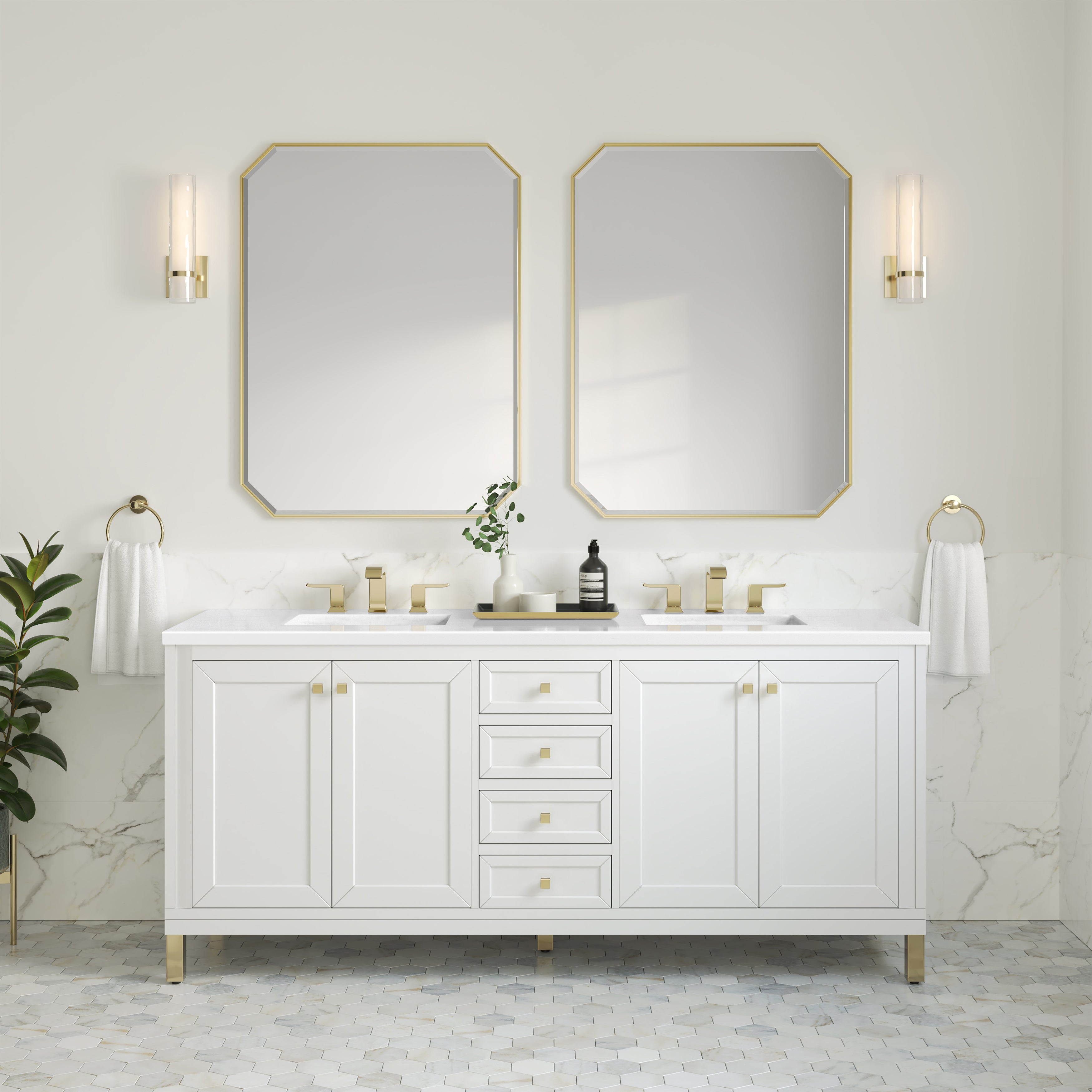 James Martin Chicago 72" Double Vanity in Glossy White with 3cm Countertop