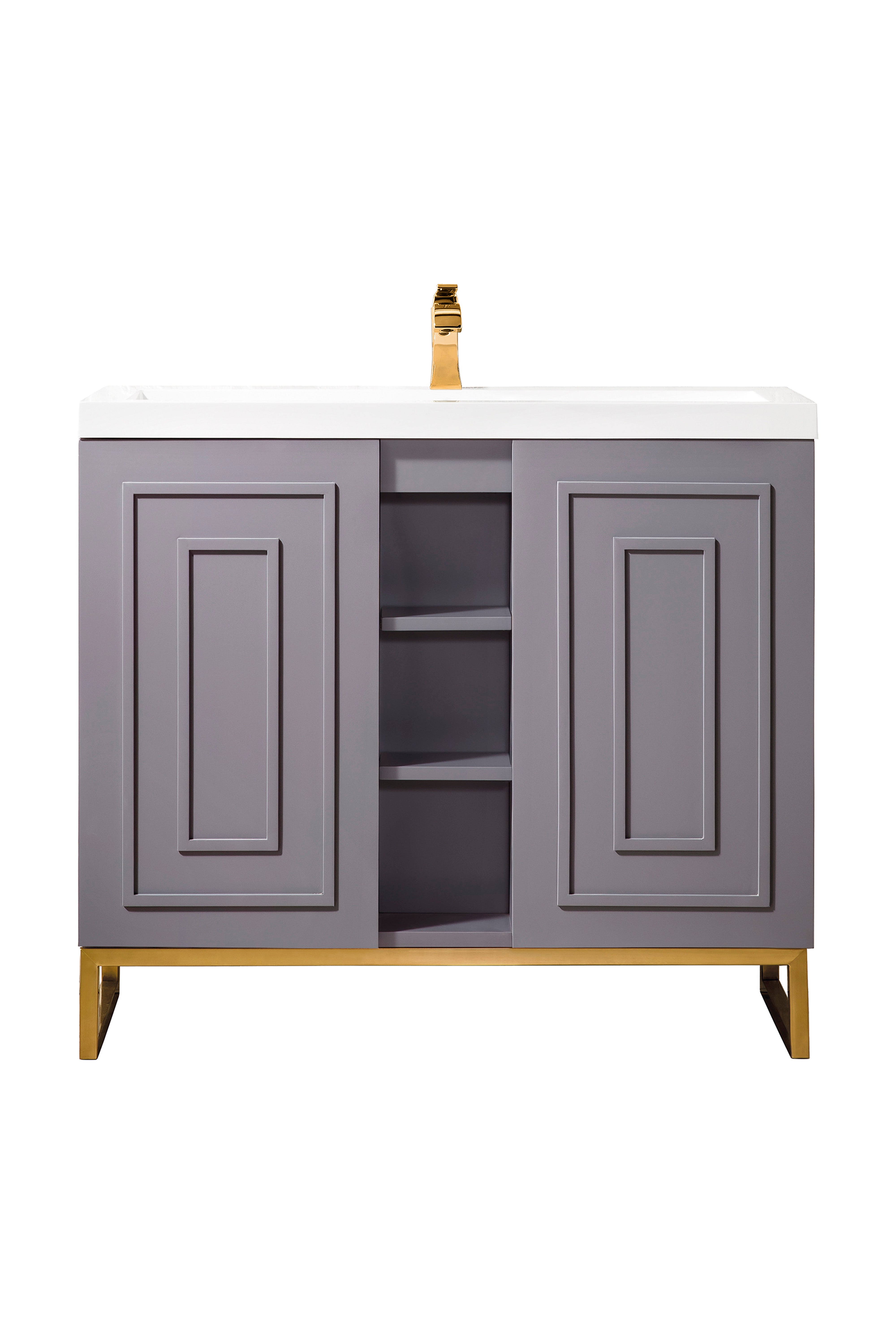 James Martin Alicante 39.5" Single Vanity in Gray Smoke with White Glossy Composite Stone Top