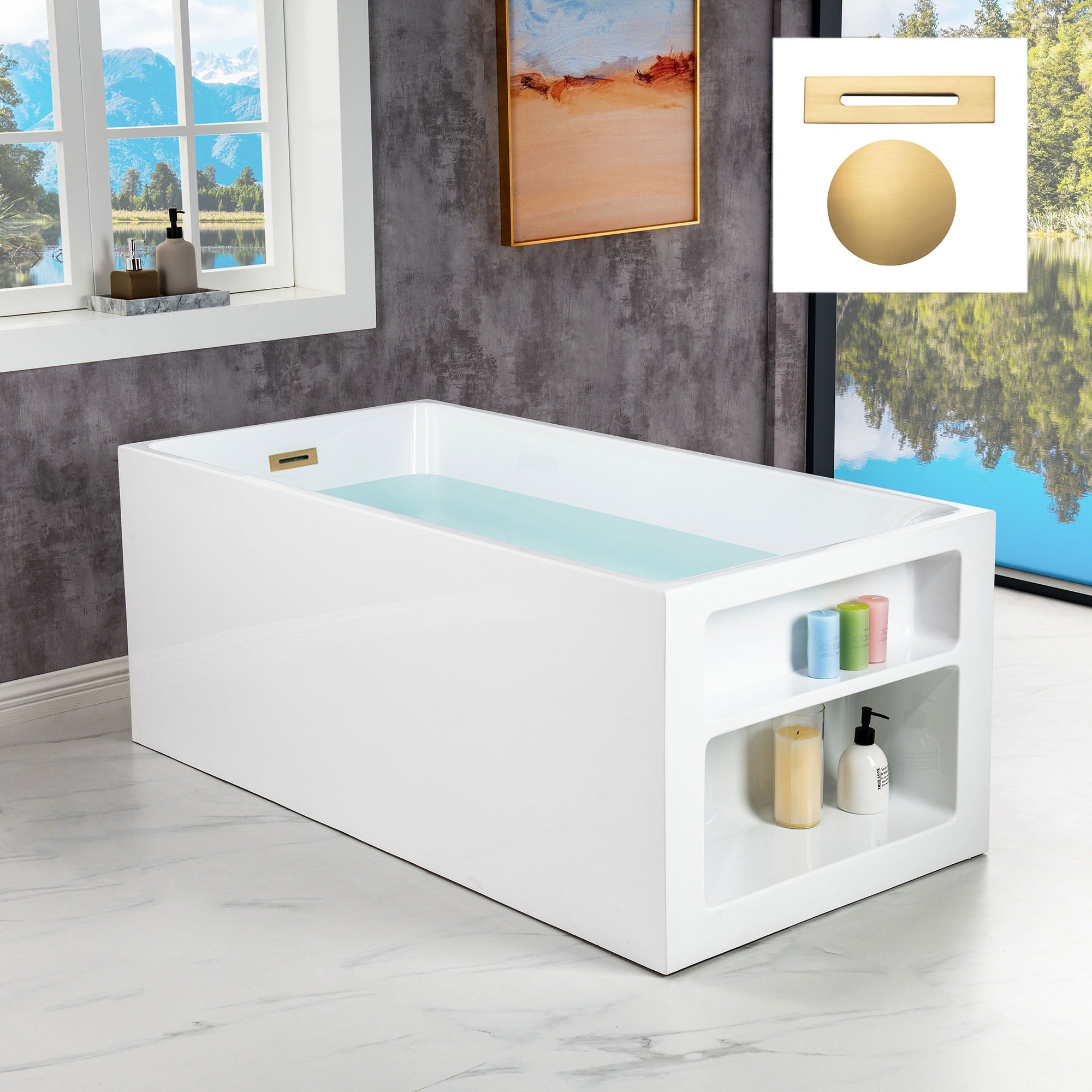 WOODBRIDGE 59" Acrylic Freestanding Bathtub Contemporary Soaking Tub with Drain & Overflow, BTA0081