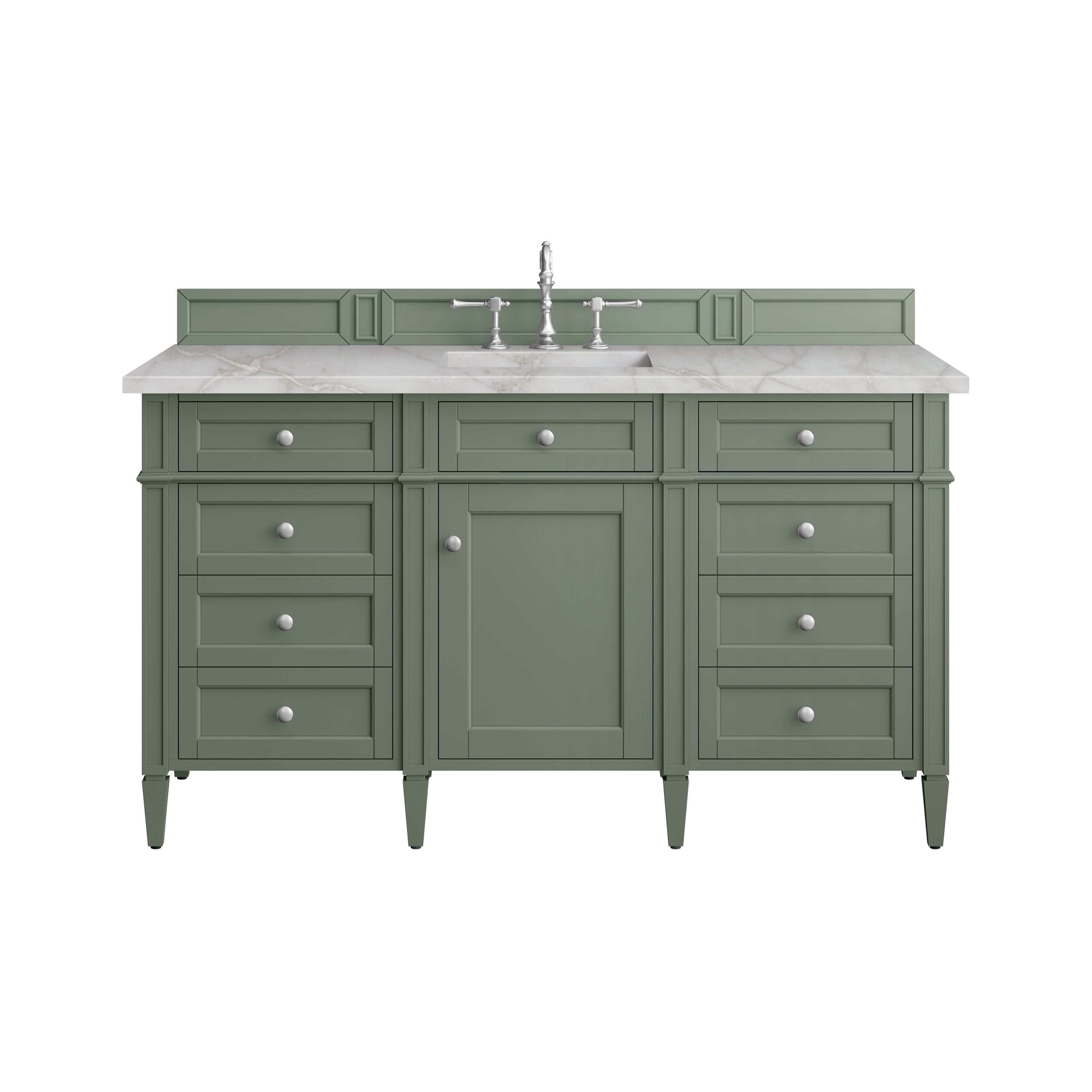 James Martin Brittany 60" Single Vanity in Smokey Celadon with 3cm Countertop and FreePower Wireless Charger