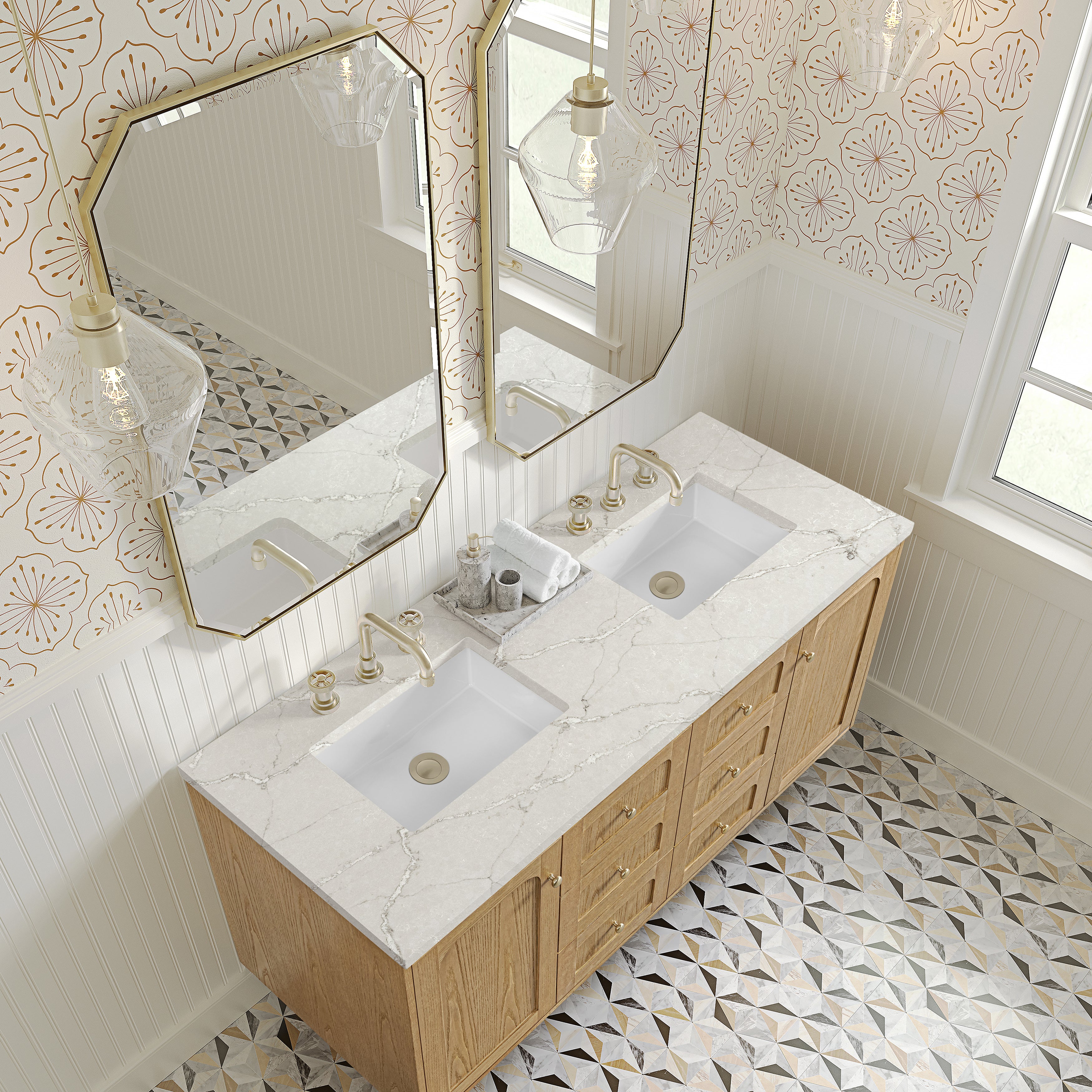 James Martin Laurent 60" Double Vanity in Light Natural Oak with 3cm Countertop