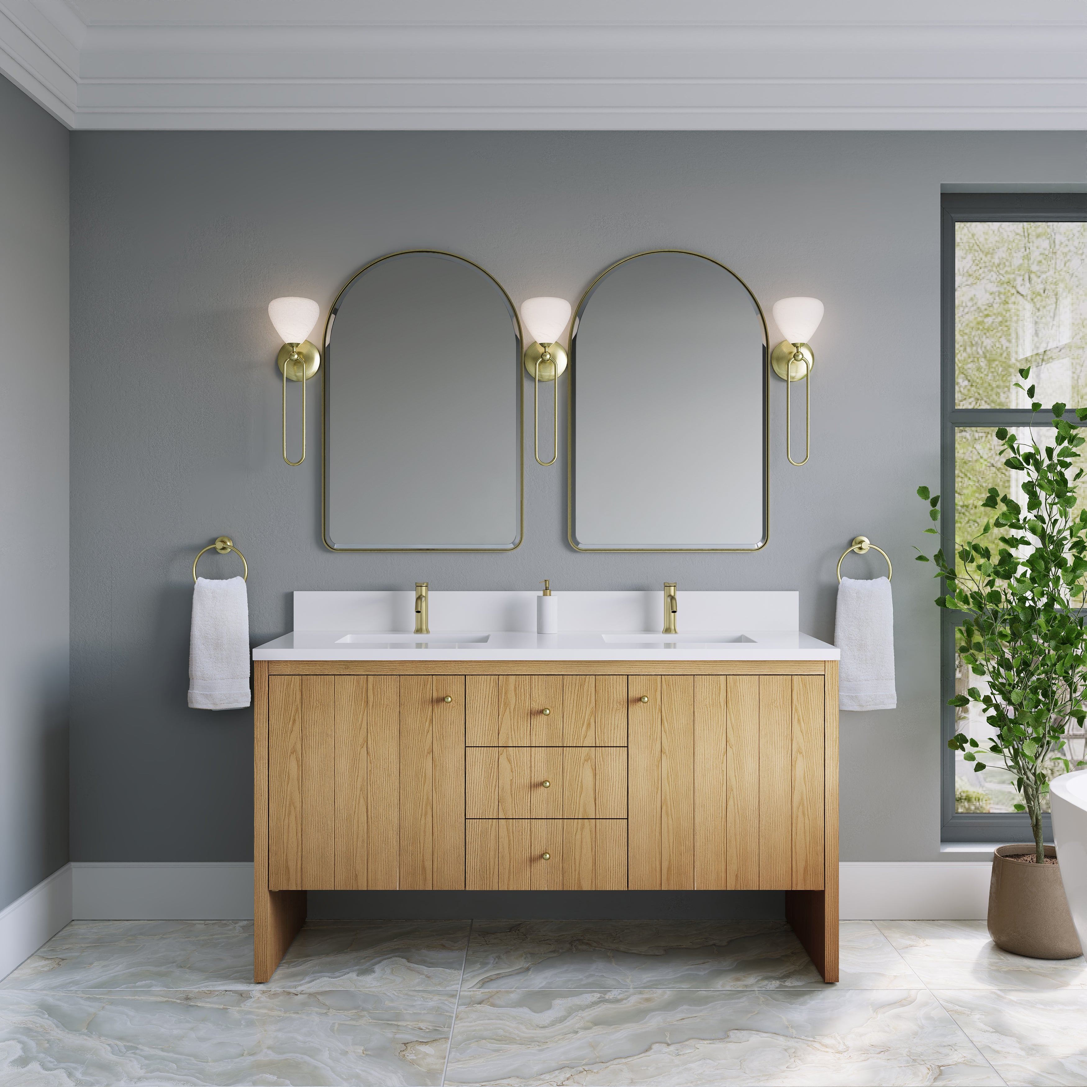James Martin Hudson 60" Double Vanity in Light Natural Oak with 3cm Countertop