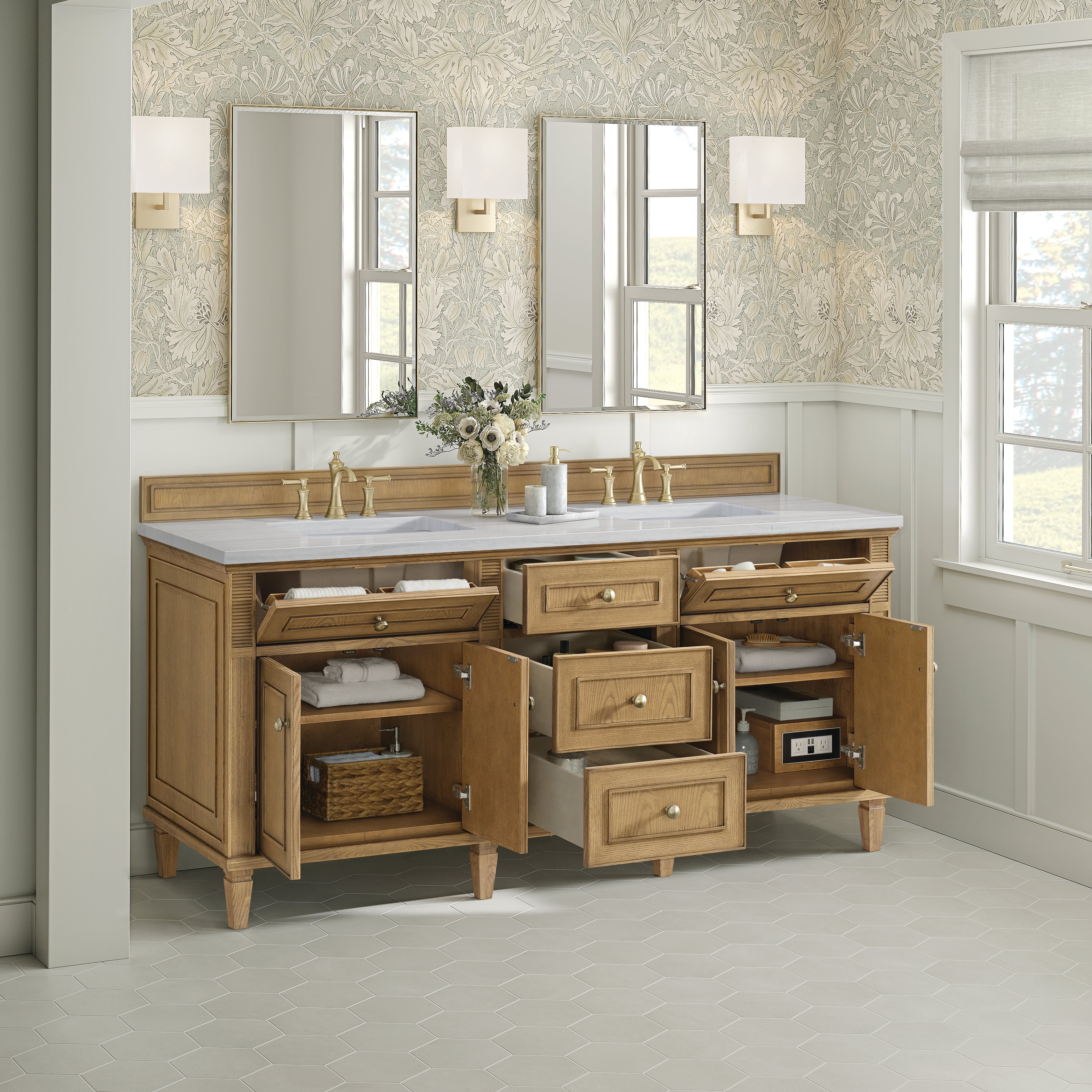 James Martin Lorelai 72" Double Vanity in Light Natural Oak with 3cm Countertop