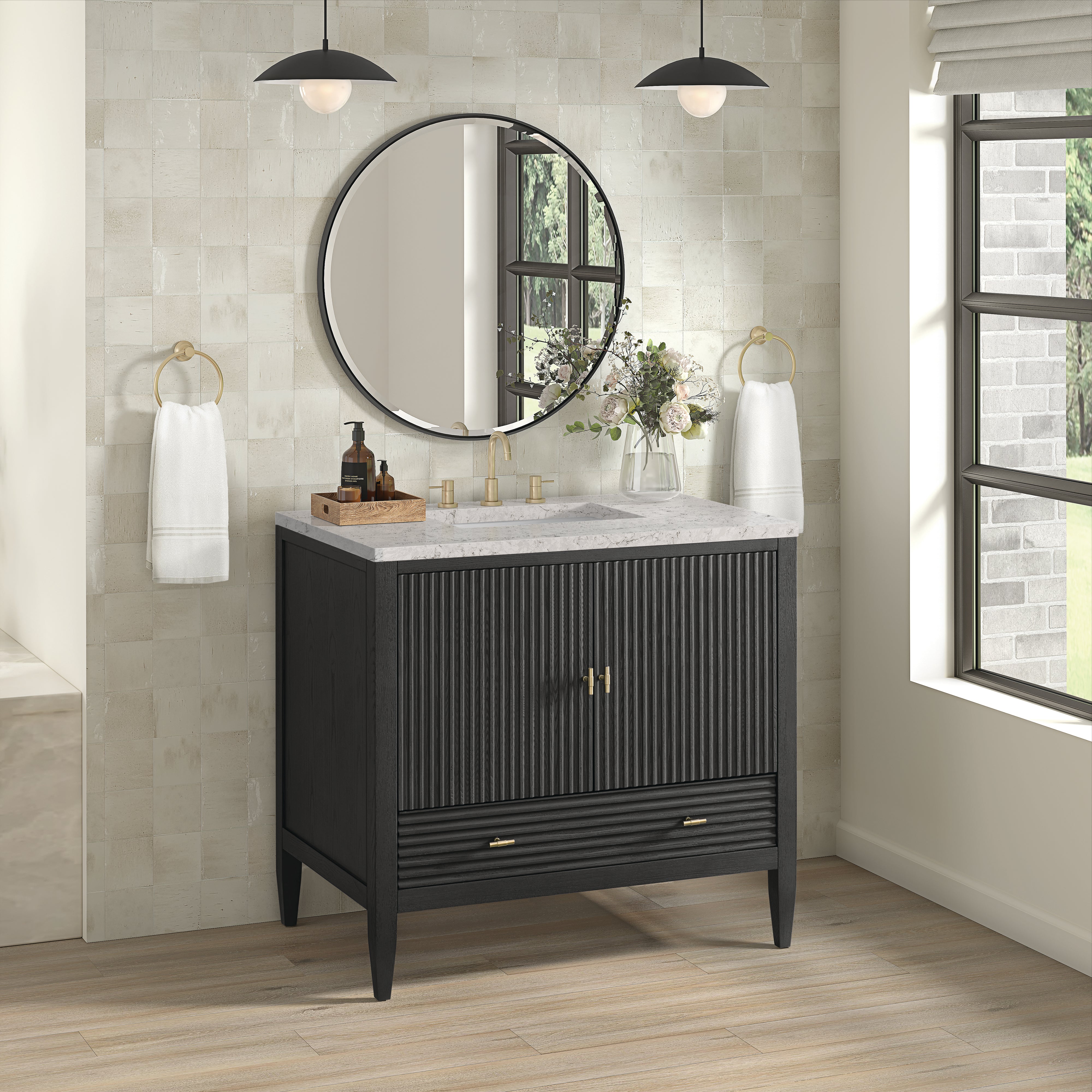 James Martin Myrrin 36" Vanity in Carbon Oak with 3cm Countertop