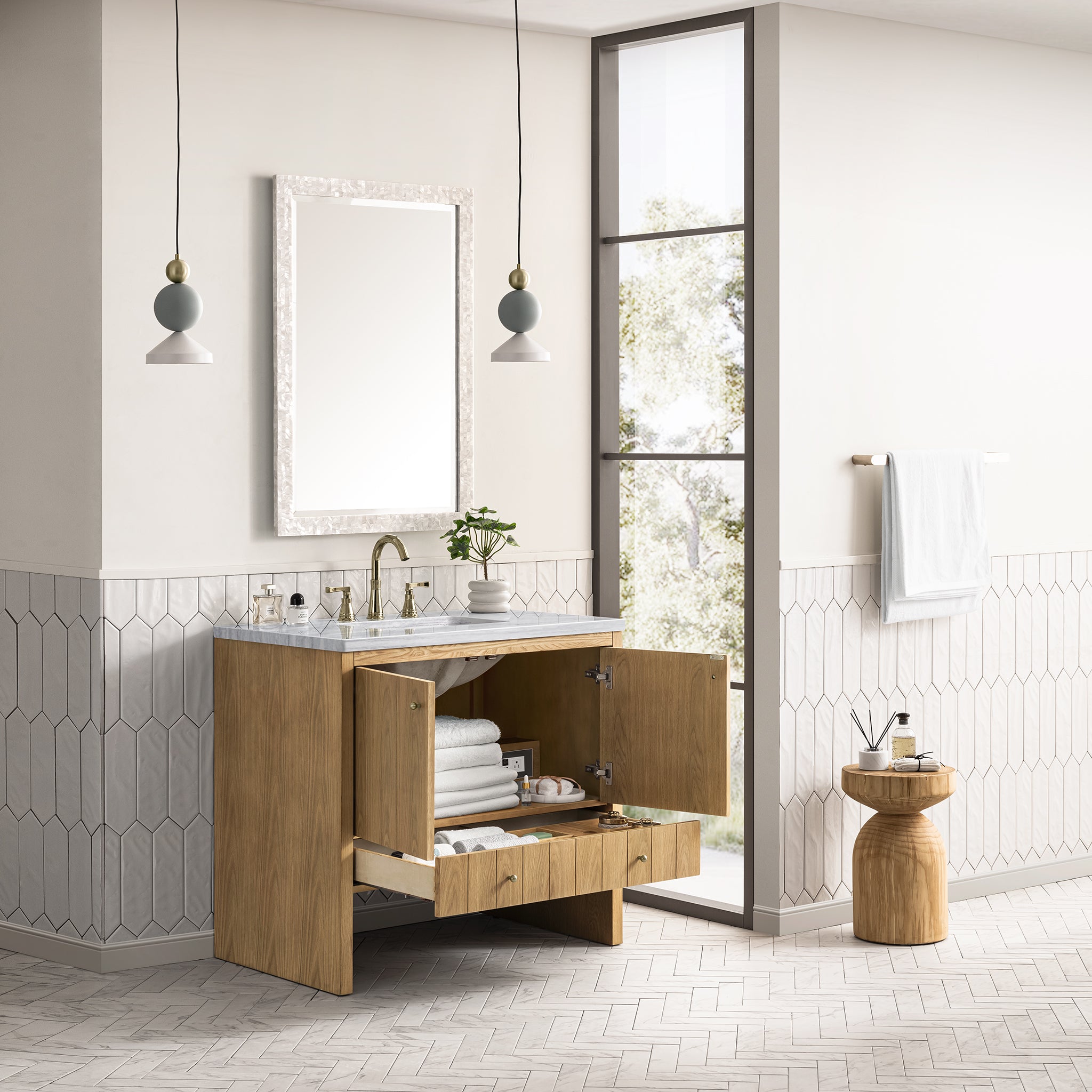 James Martin Hudson 36" Single Vanity in Light Natural Oak with 3cm Countertop