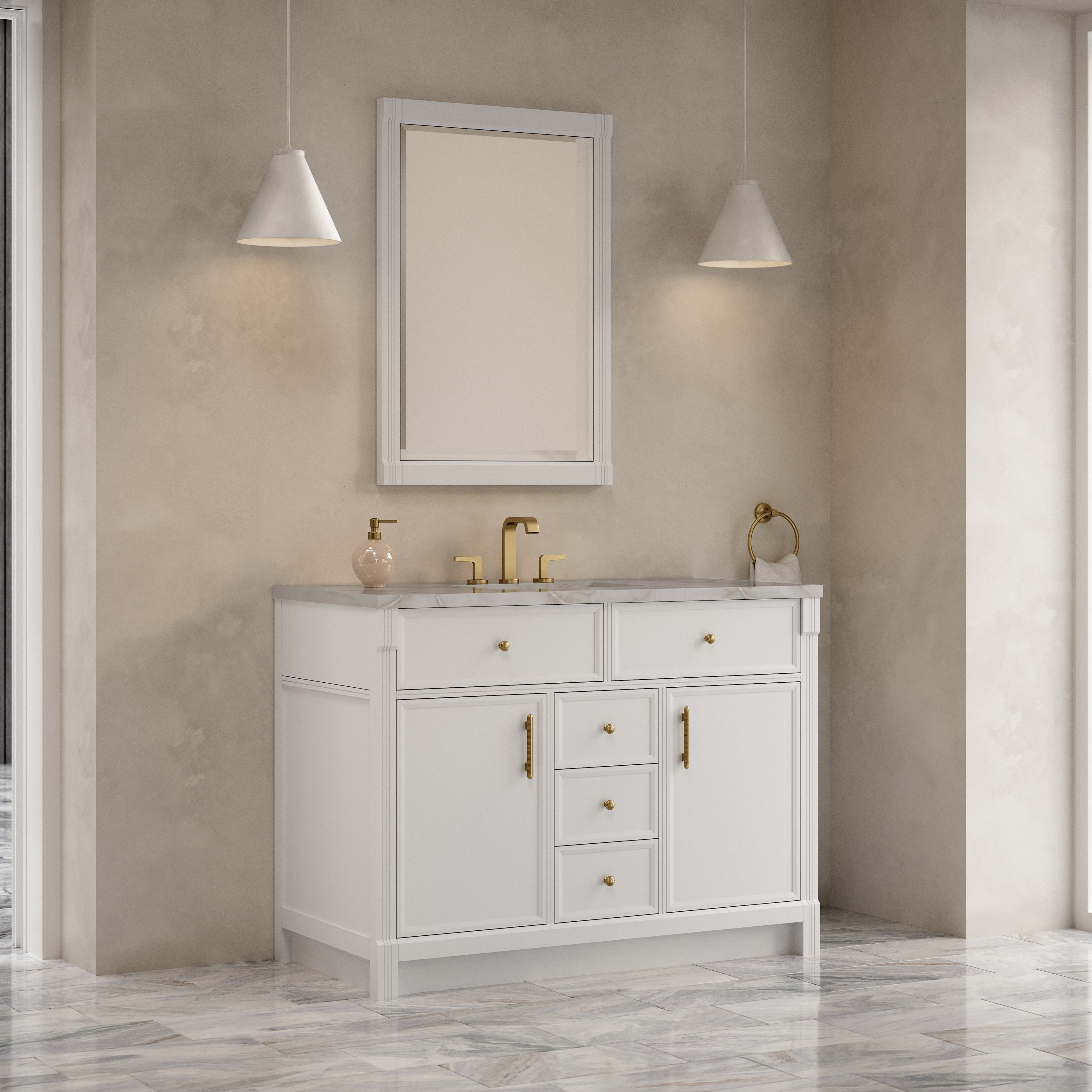 James Martin Bellshire 48" Single Vanity in Bright White with 3cm Countertop and FreePower Wireless Charger