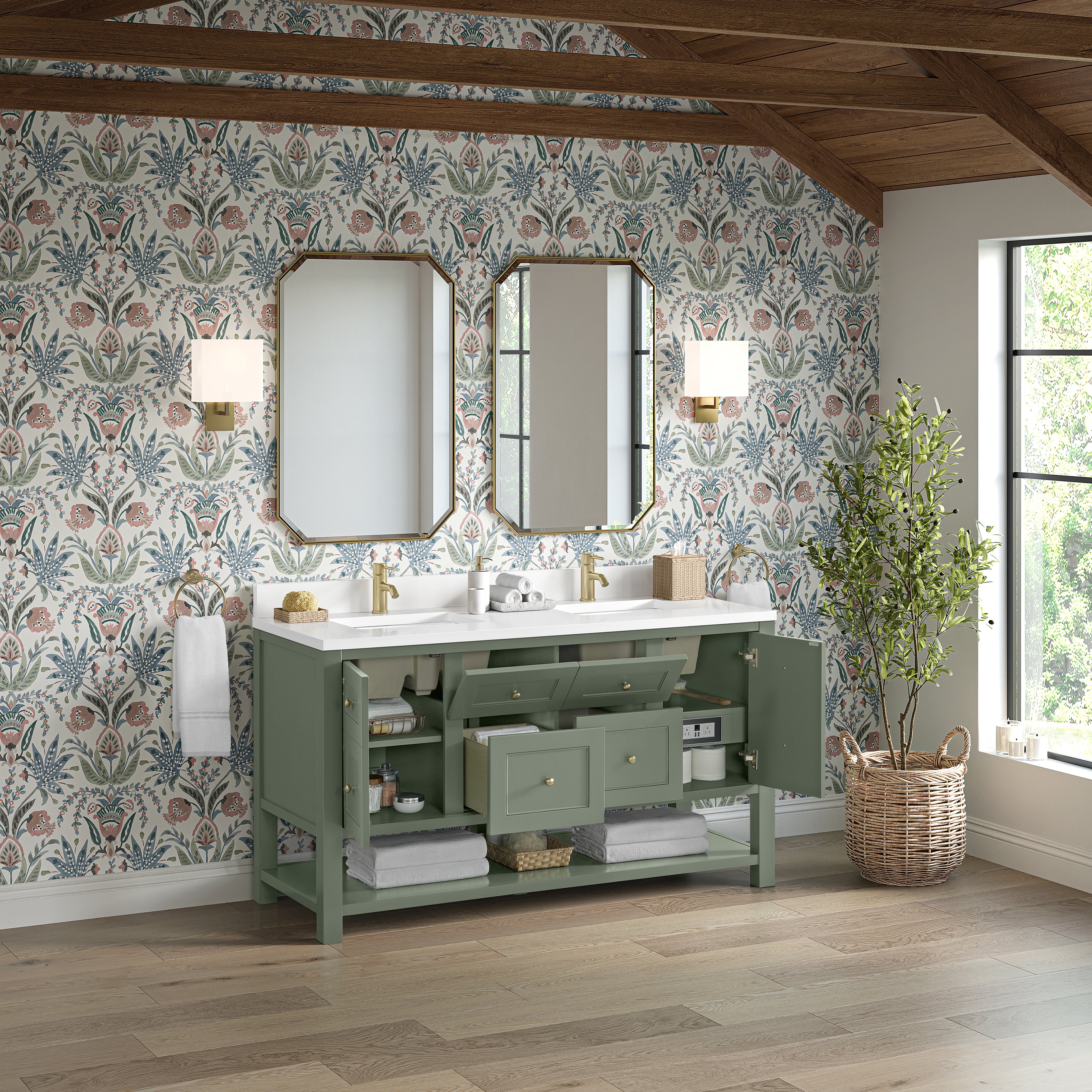 James Martin Breckenridge 60" Double Vanity in Smokey Celadon with 3cm Countertop