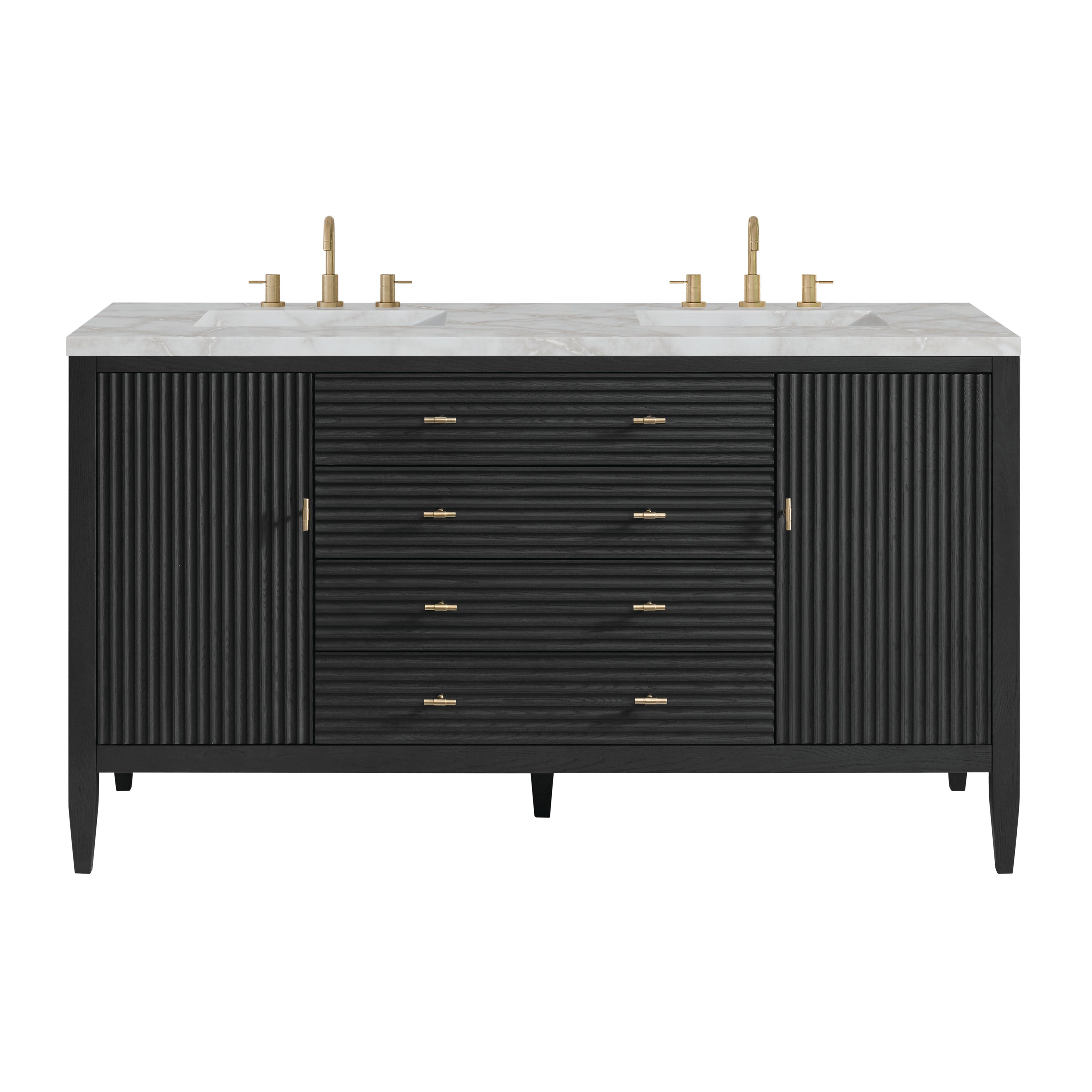 James Martin Myrrin 60" Double Vanity in Carbon Oak with 3cm Countertop and FreePower Wireless Charger