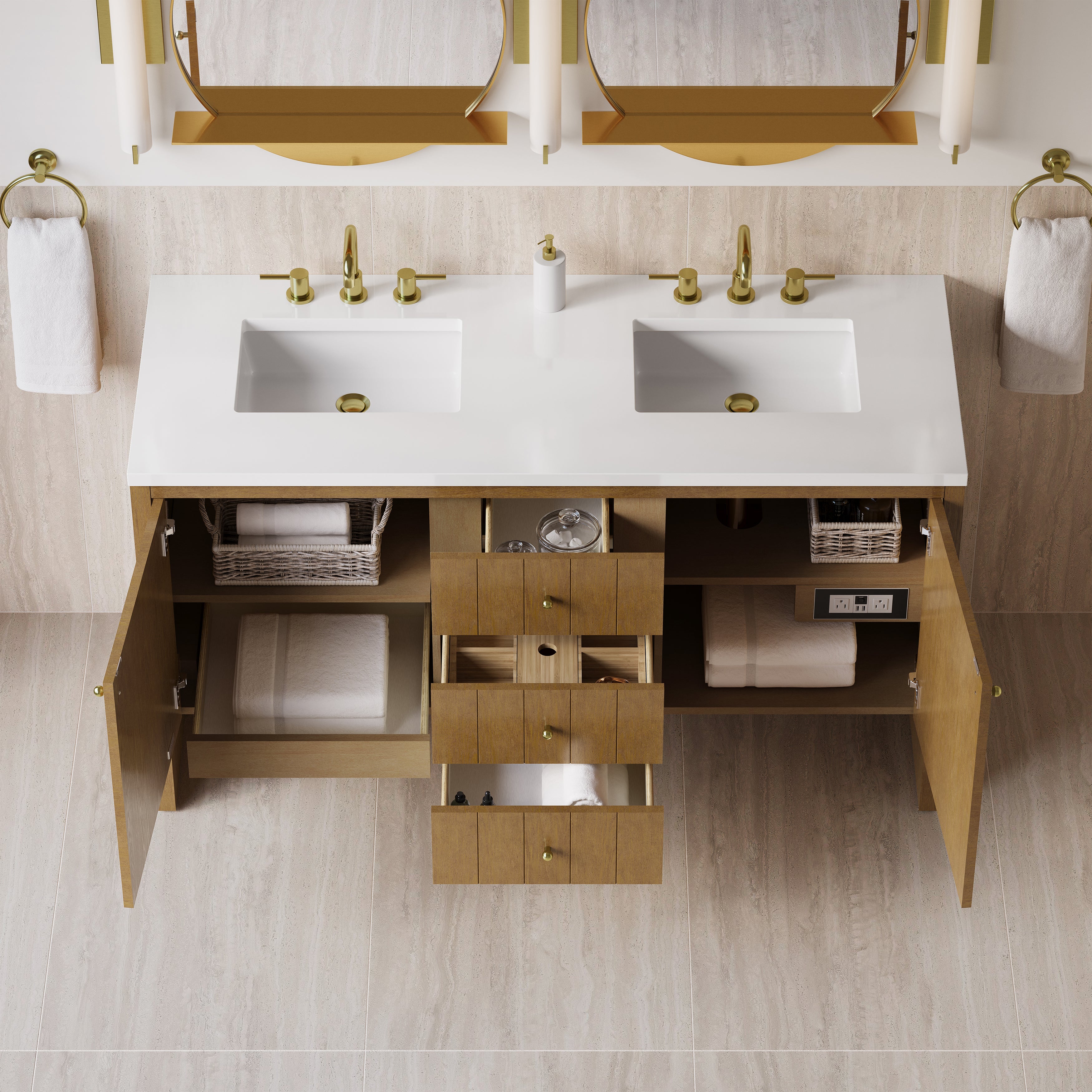 James Martin Hudson 60" Double Vanity in Honey Oak with 3cm Countertop
