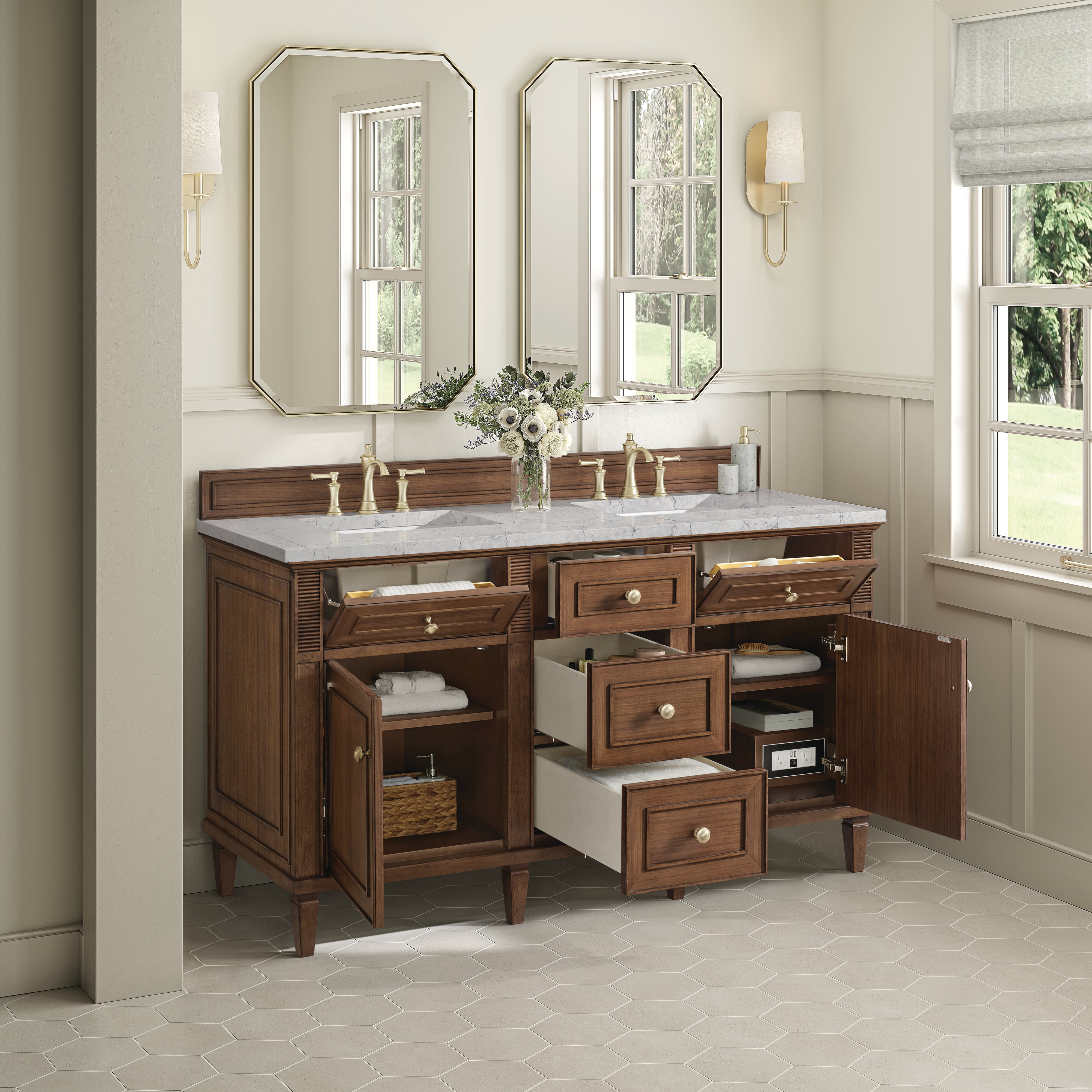 James Martin Lorelai 60" Double Vanity in Mid-Century Walnut with 3cm Countertop